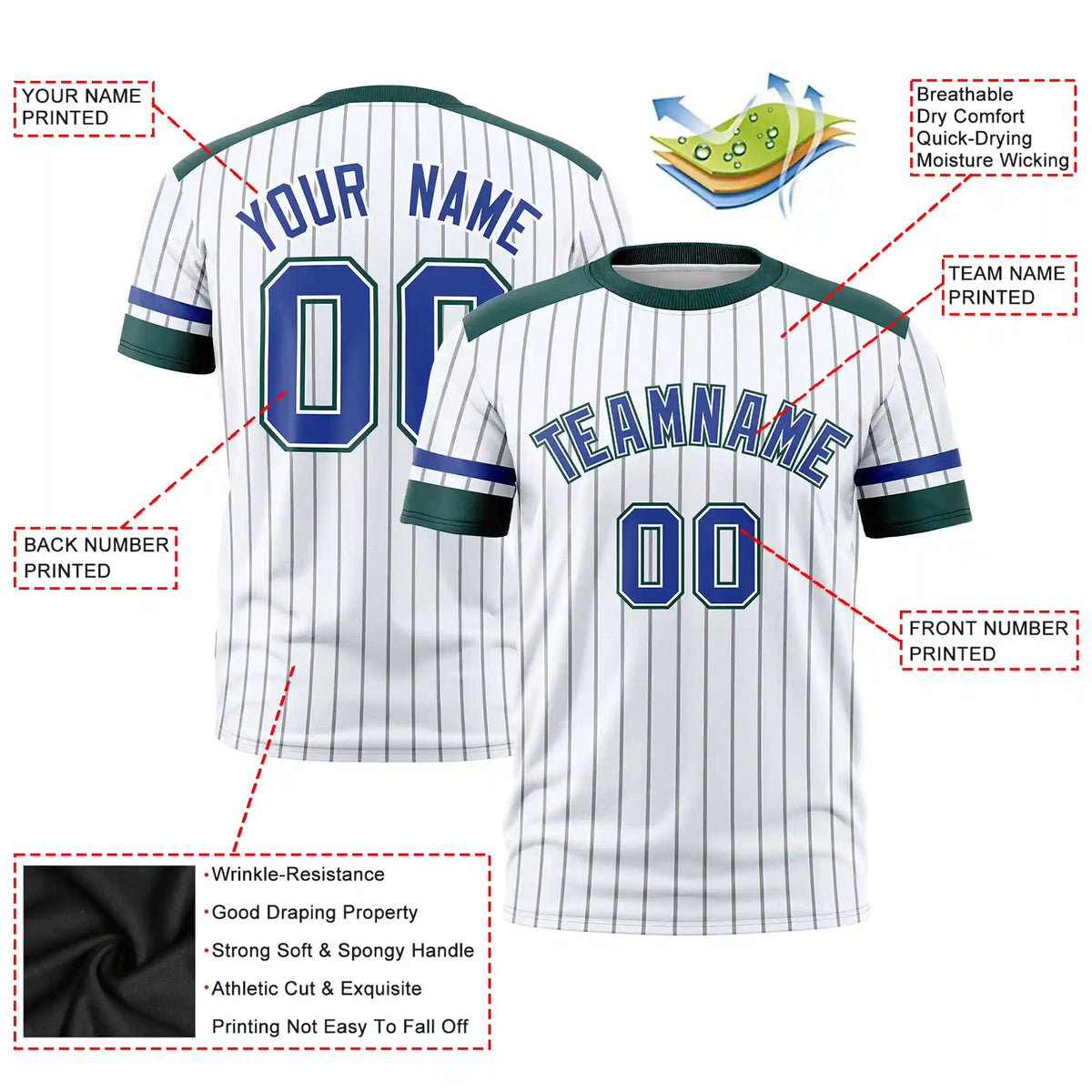 Custom White Black-Royal Blue Pinstripe Pattern Design Performance T-Shirt