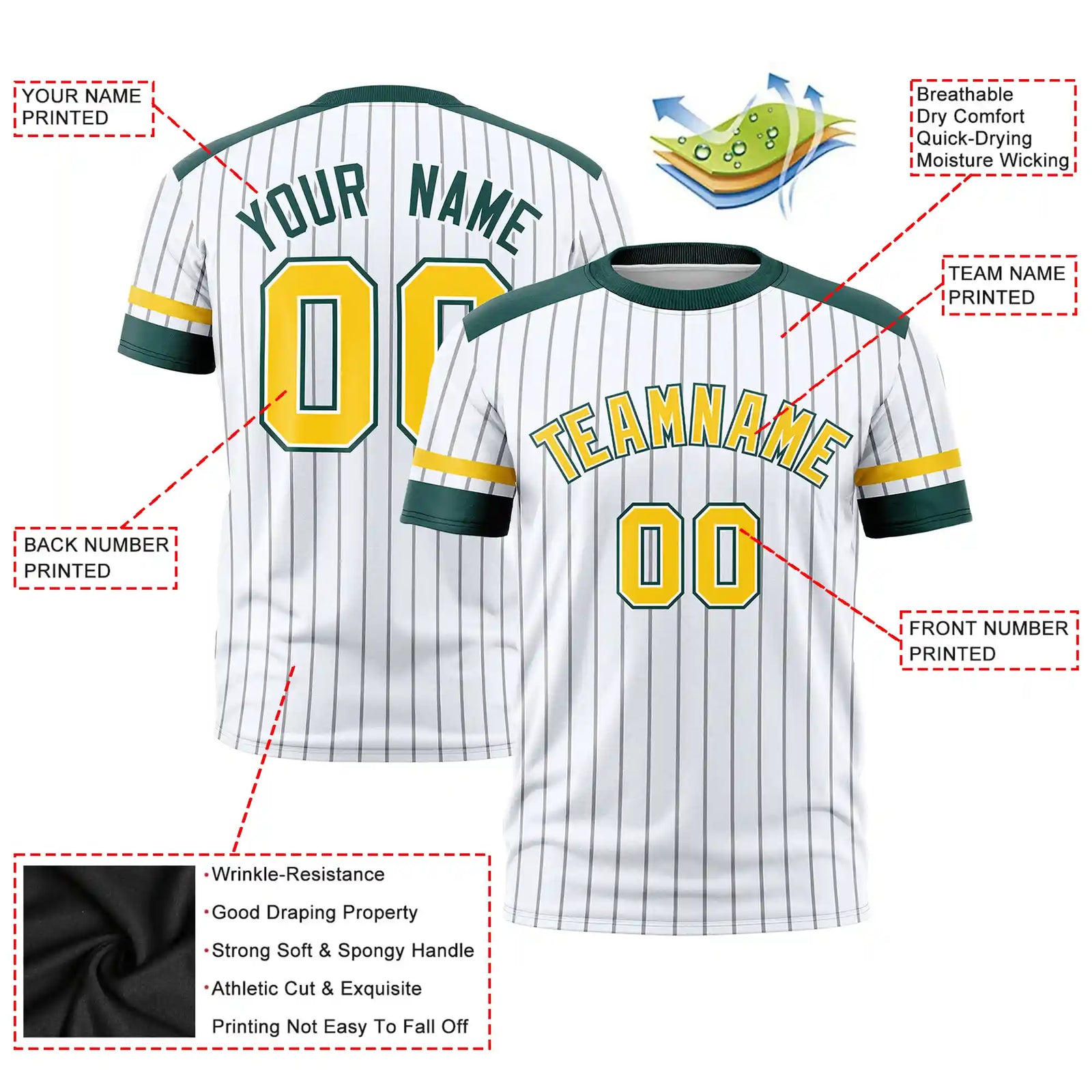 Custom White Black-Gold01 Pinstripe Pattern Design Performance T-Shirt