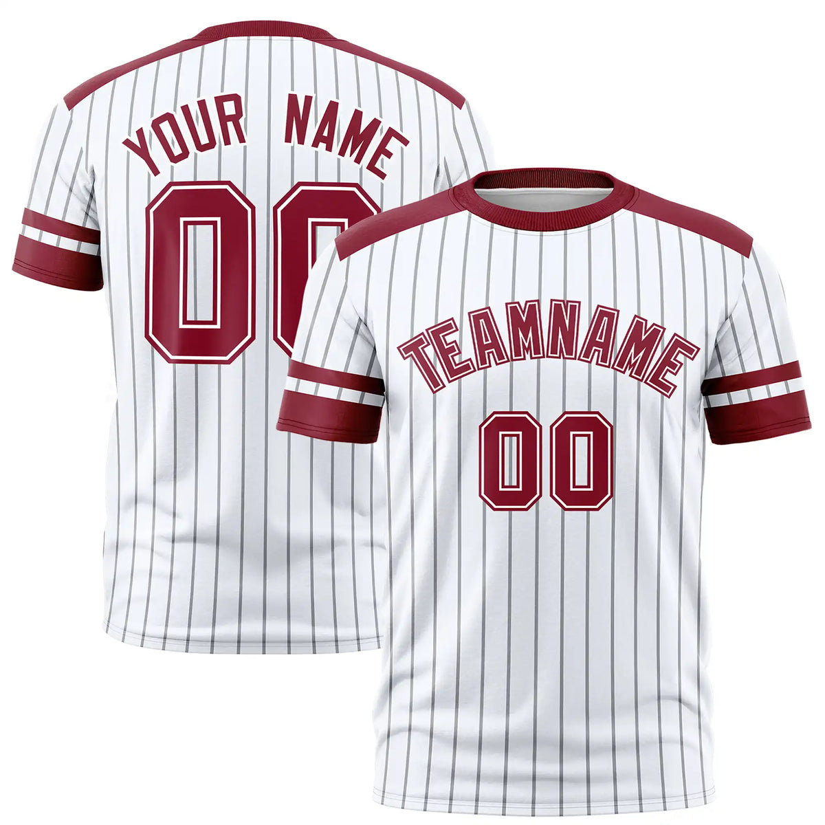 Custom White Black-Crimson Pinstripe Pattern Design Performance T-Shirt