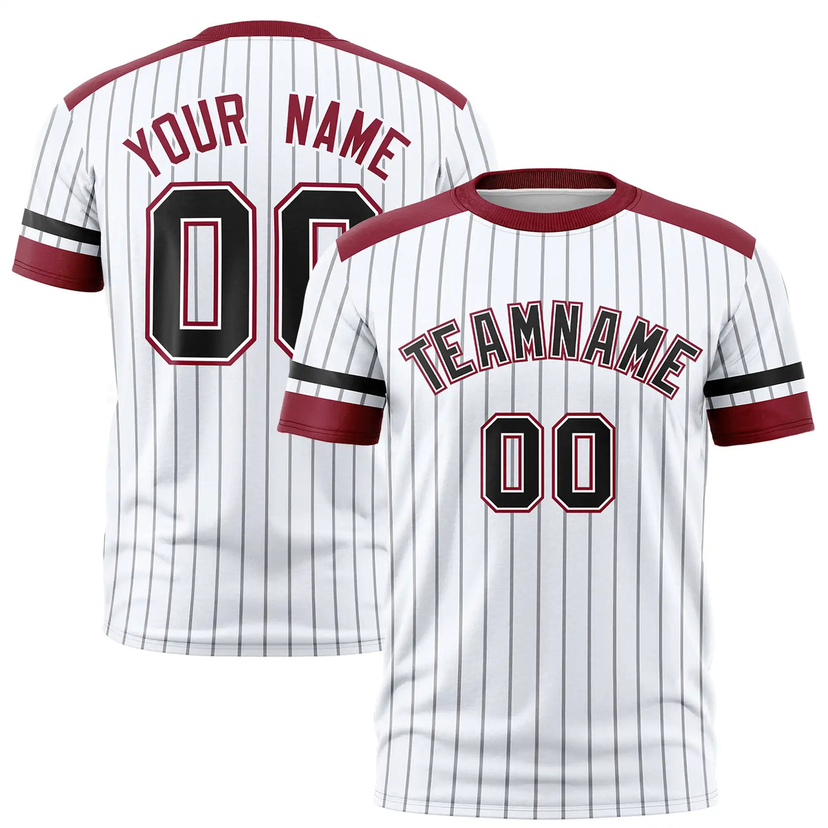 Custom White Black-Crimson Pinstripe Pattern Design Performance T-Shirt