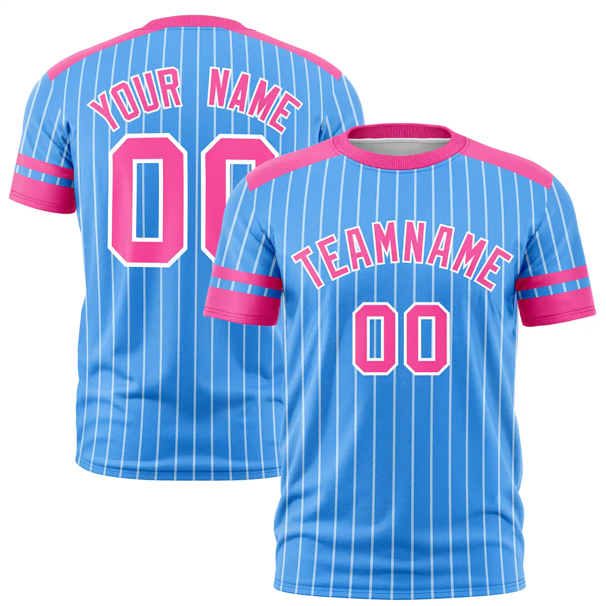 Custom Powder Blue White-Pink Pinstripe Pattern Design Performance T-Shirt