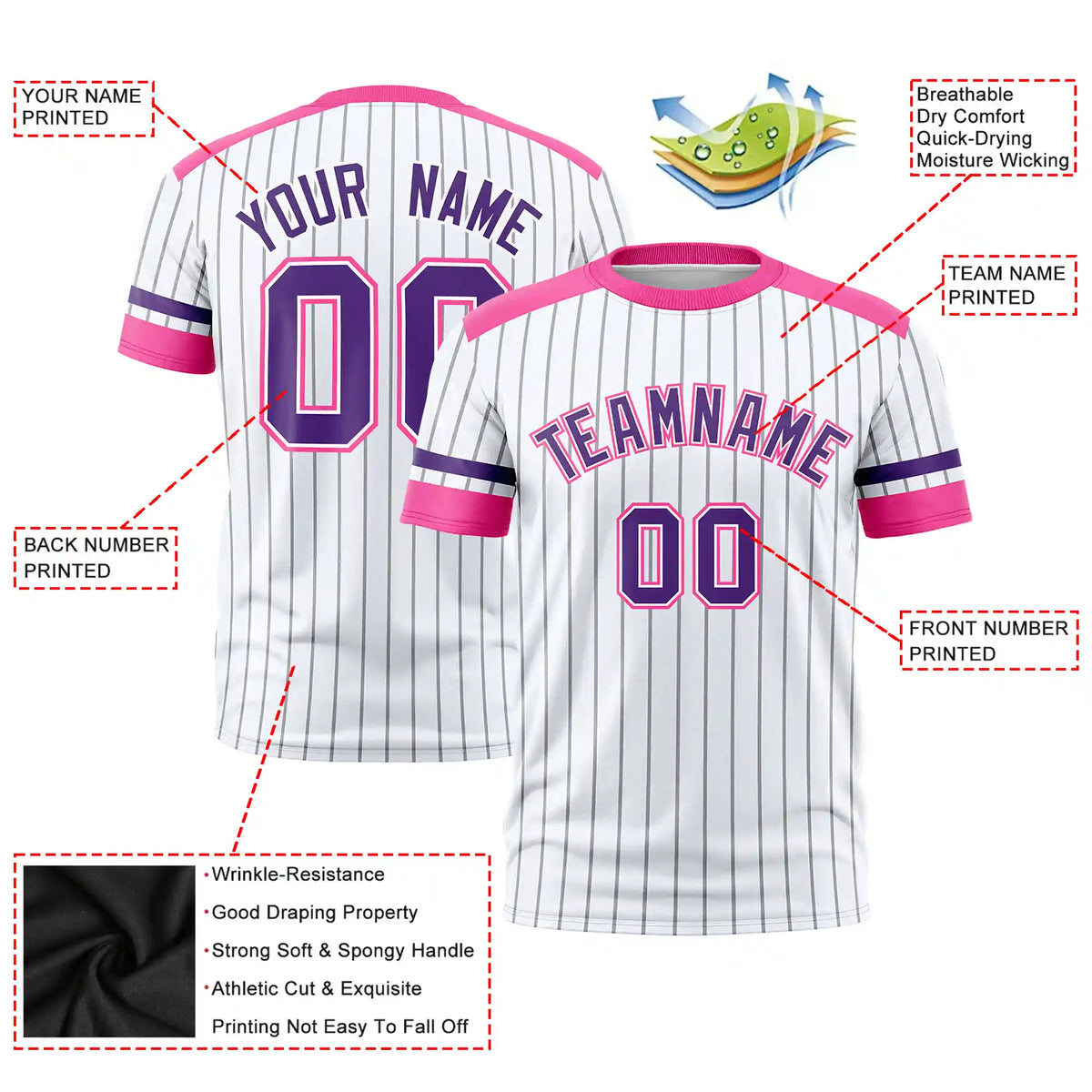 Custom White Gray-Pink Pinstripe Pattern Design Performance T-Shirt