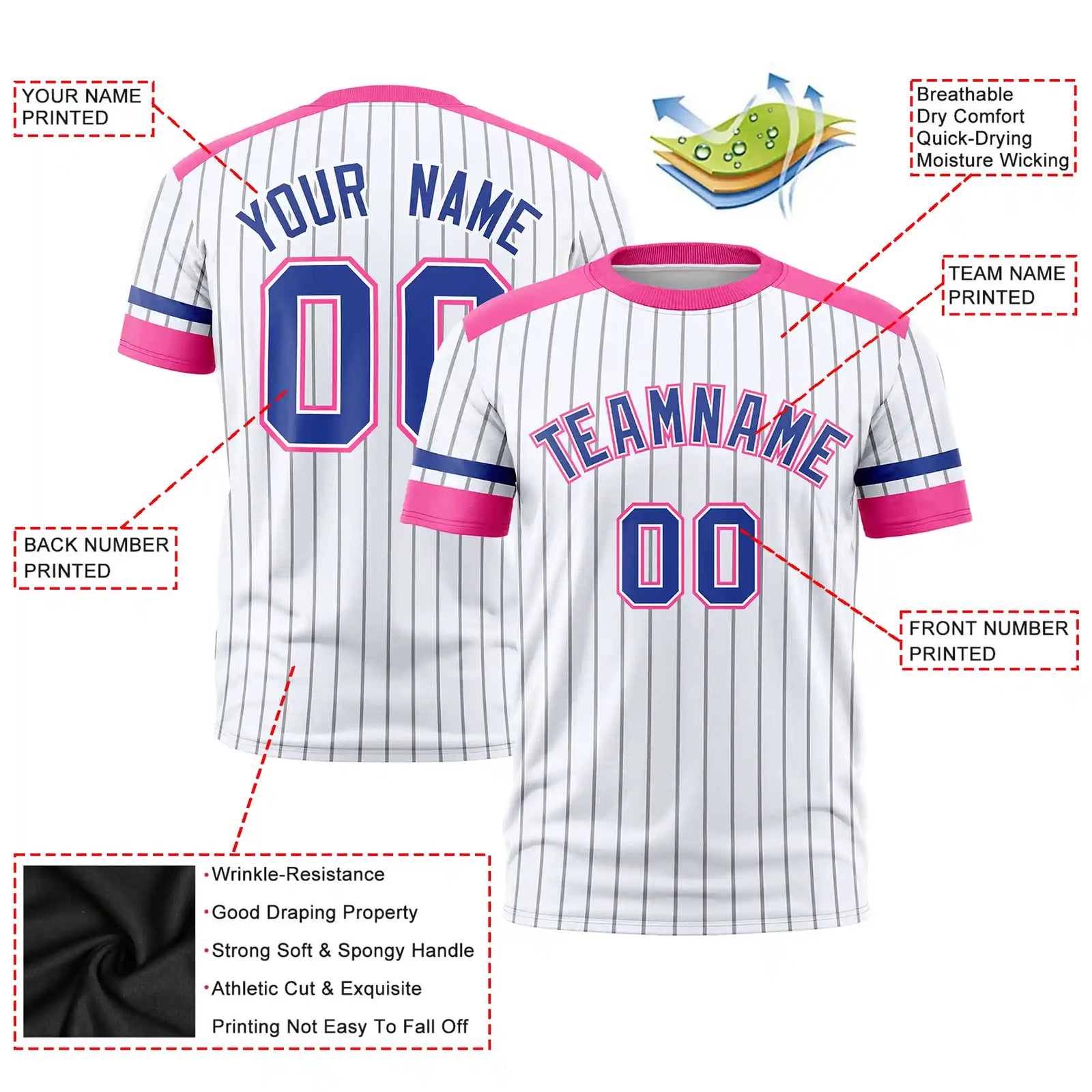Custom White Gray-Pink Pinstripe Pattern Design Performance T-Shirt
