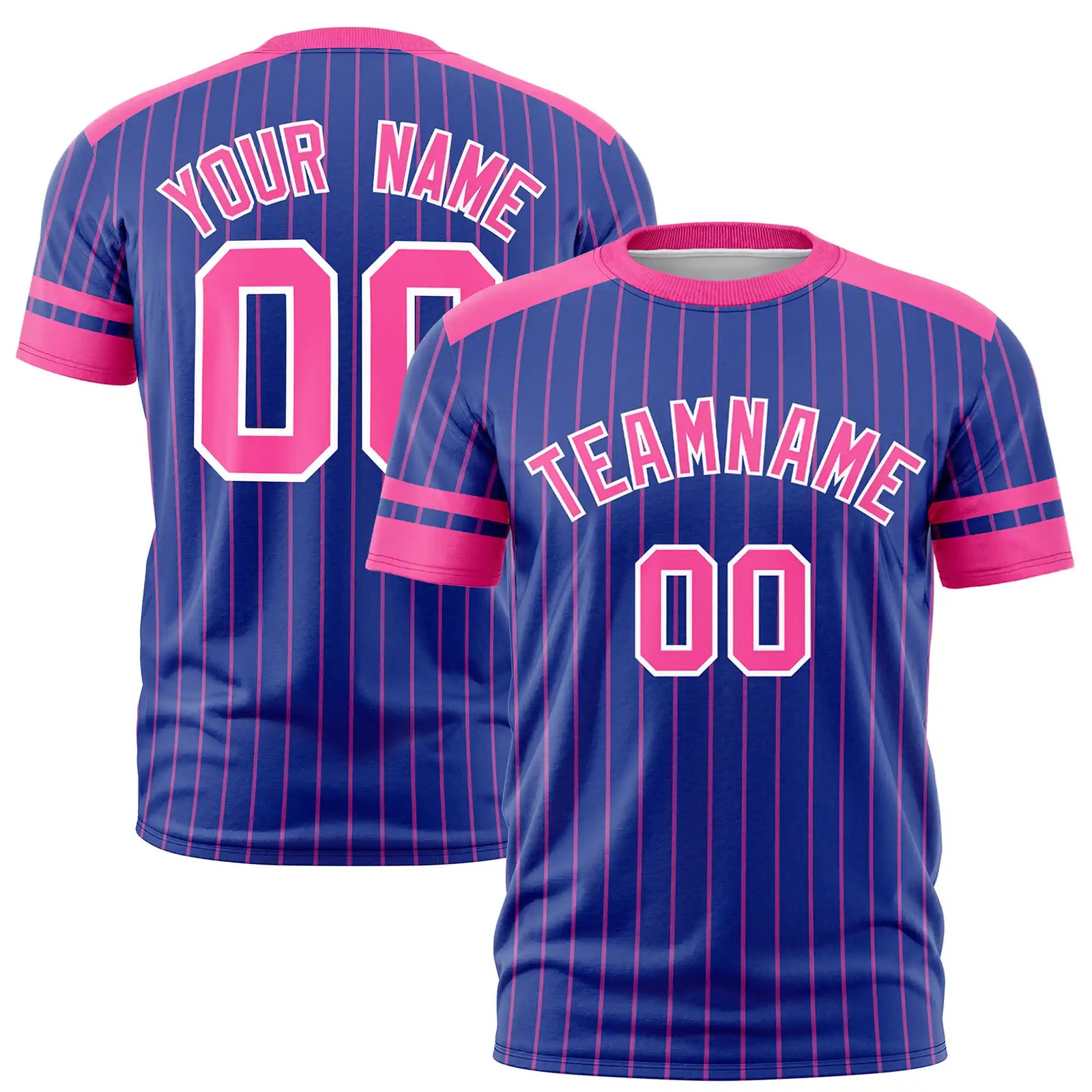Custom Royal Blue Pink-Pink Pinstripe Pattern Design Performance T-Shirt