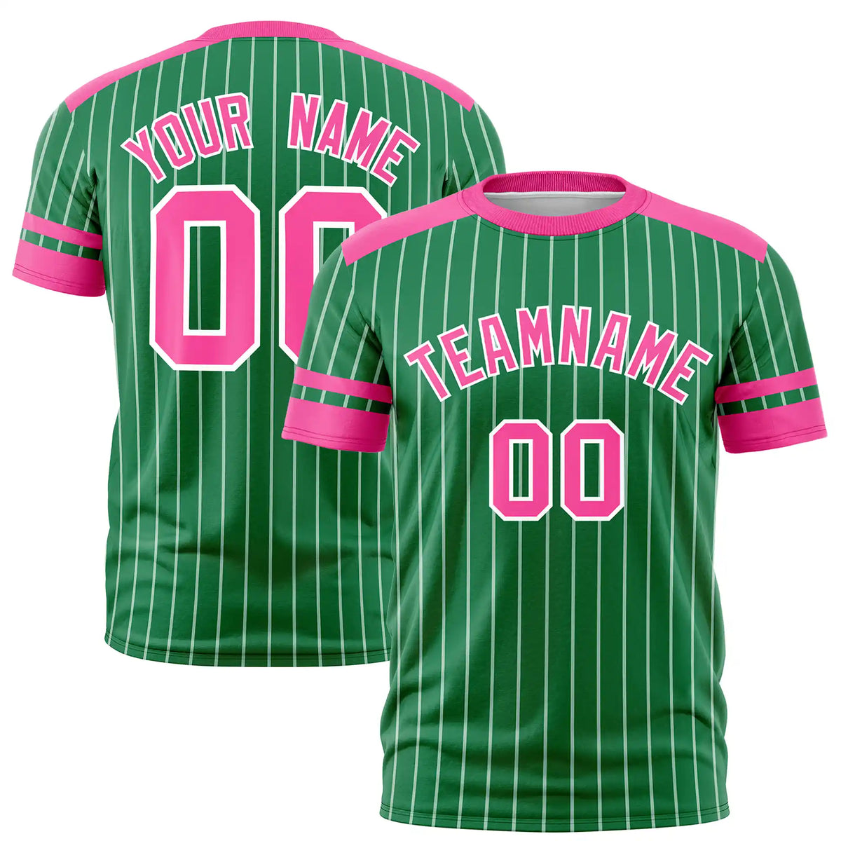 Custom Kelly Green White-Pink Pinstripe Pattern Design Performance T-Shirt