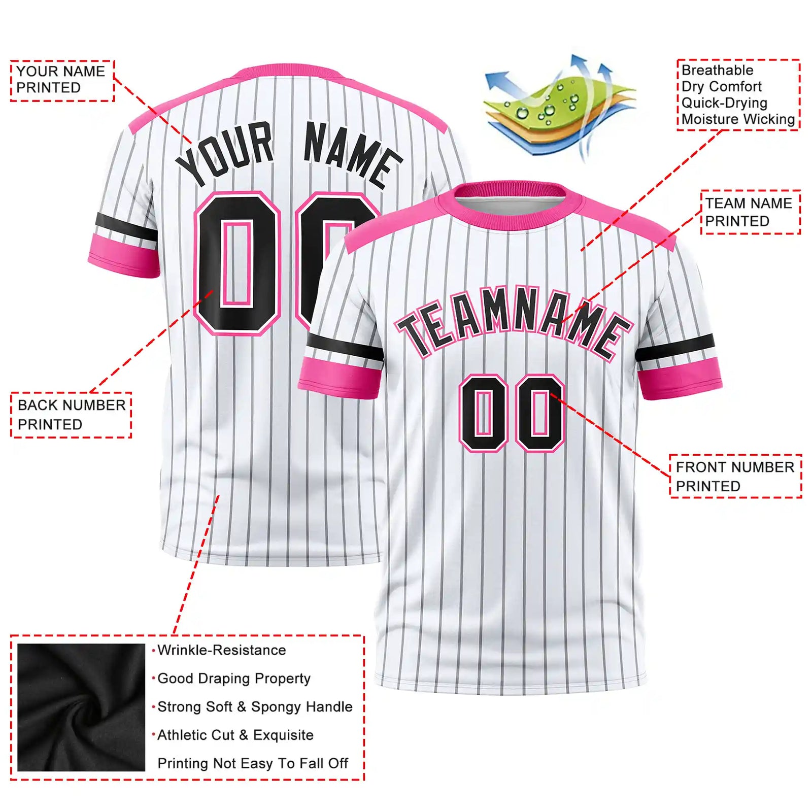 Custom White Gray-Pink Pinstripe Pattern Design Performance T-Shirt