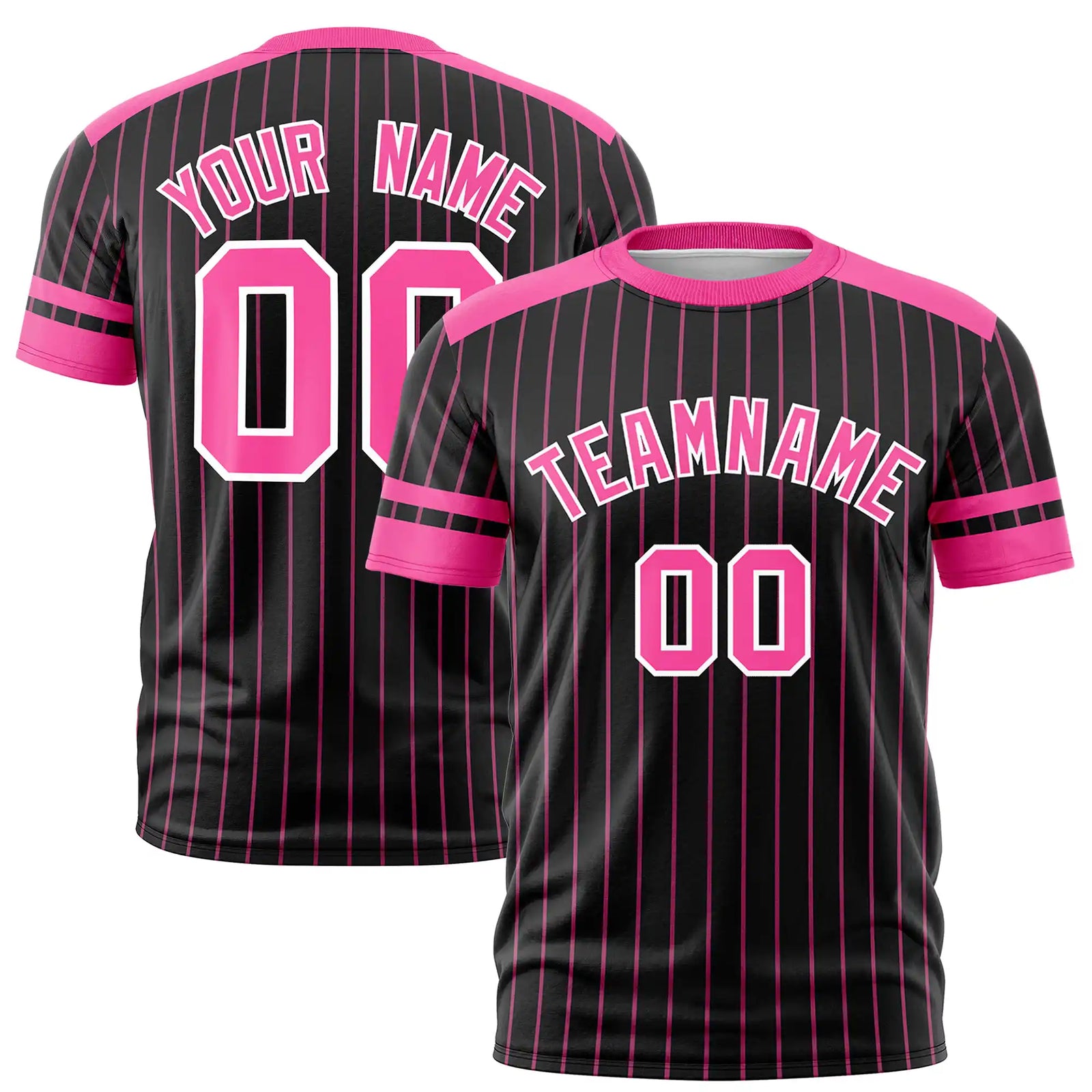 Custom Black Pink-Pink Pinstripe Pattern Design Performance T-Shirt