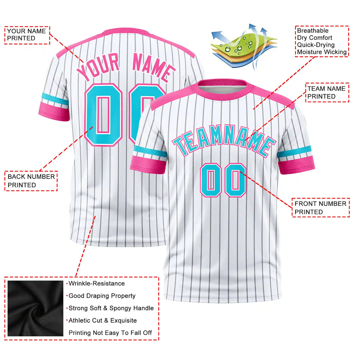 Custom White Gray-Pink Pinstripe Pattern Design Performance T-Shirt