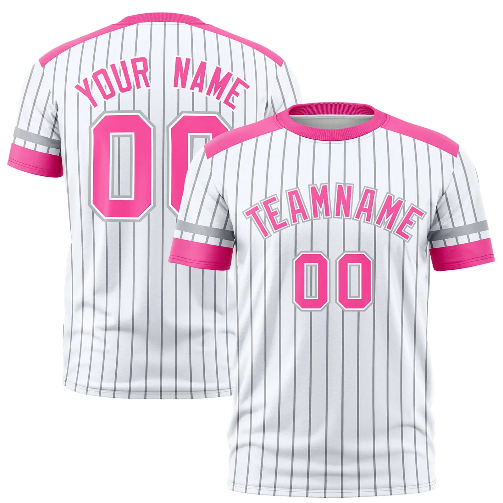 Custom White Gray-Pink Pinstripe Pattern Design Performance T-Shirt