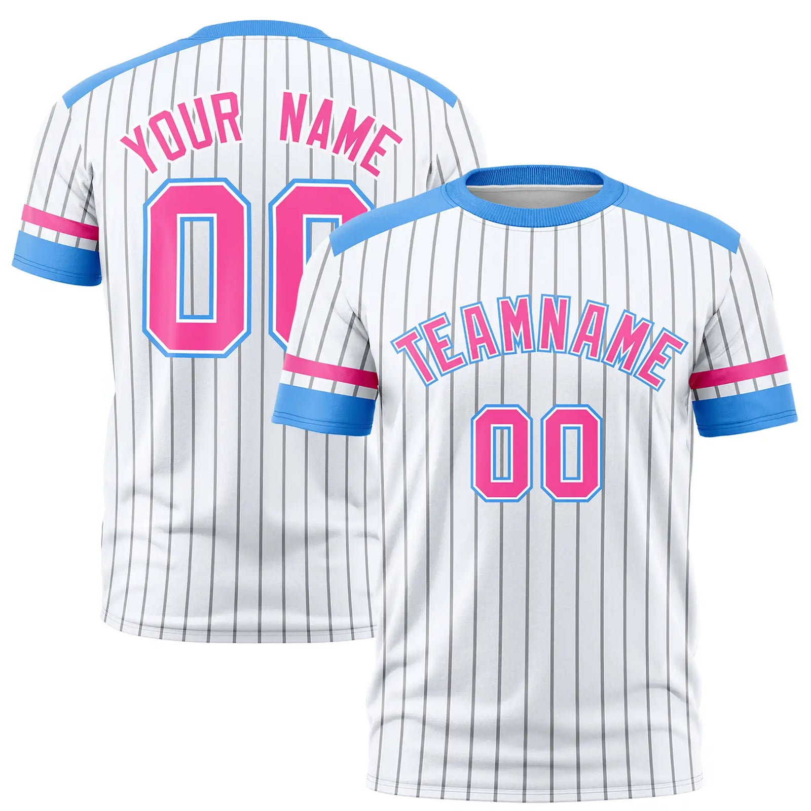 Custom White Gray-Powder Blue Pinstripe Pattern Design Performance T-Shirt