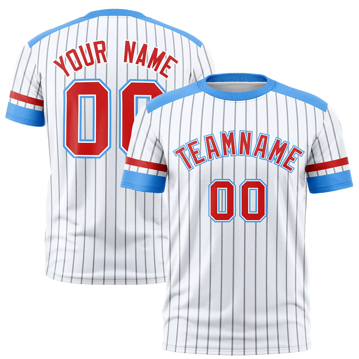 Custom White Gray-Powder Blue Pinstripe Pattern Design Performance T-Shirt