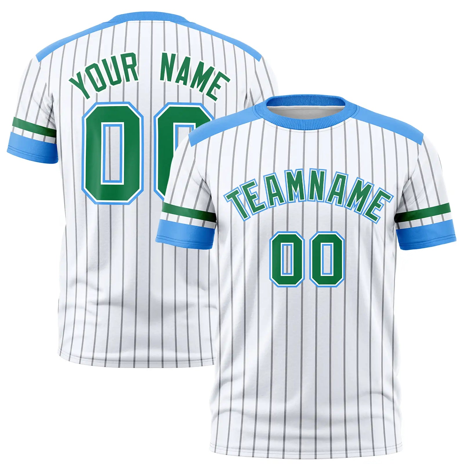 Custom White Gray-Powder Blue Pinstripe Pattern Design Performance T-Shirt