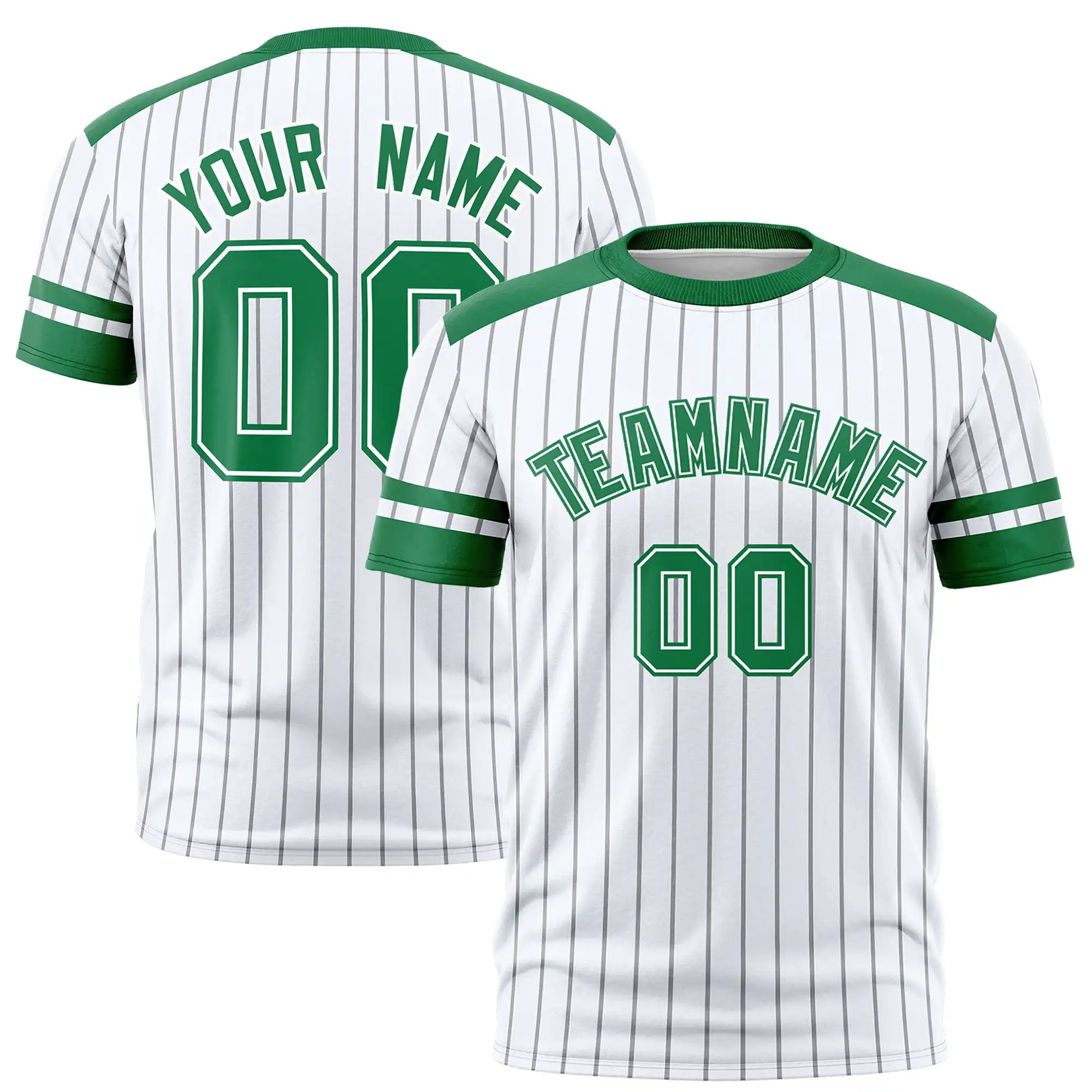 Custom White Gray-Kelly Green Pinstripe Pattern Design Performance T-Shirt