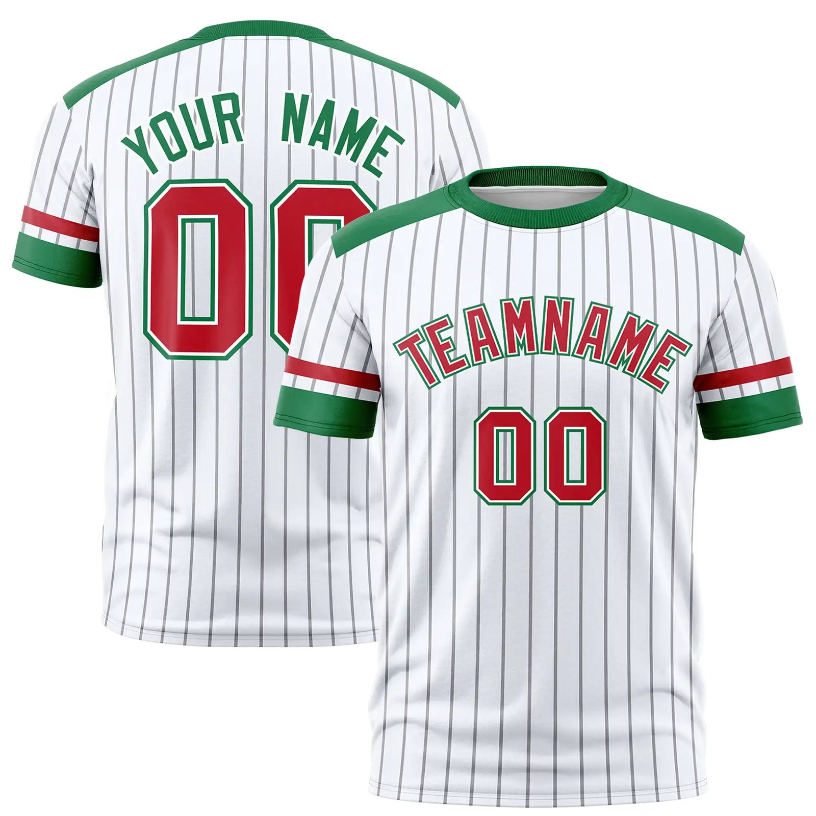 Custom White Gray-Kelly Green Pinstripe Pattern Design Performance T-Shirt