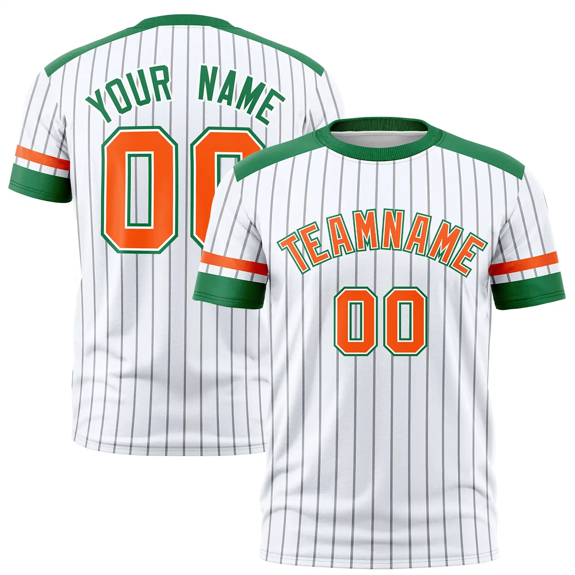 Custom White Gray-Kelly Green Pinstripe Pattern Design Performance T-Shirt