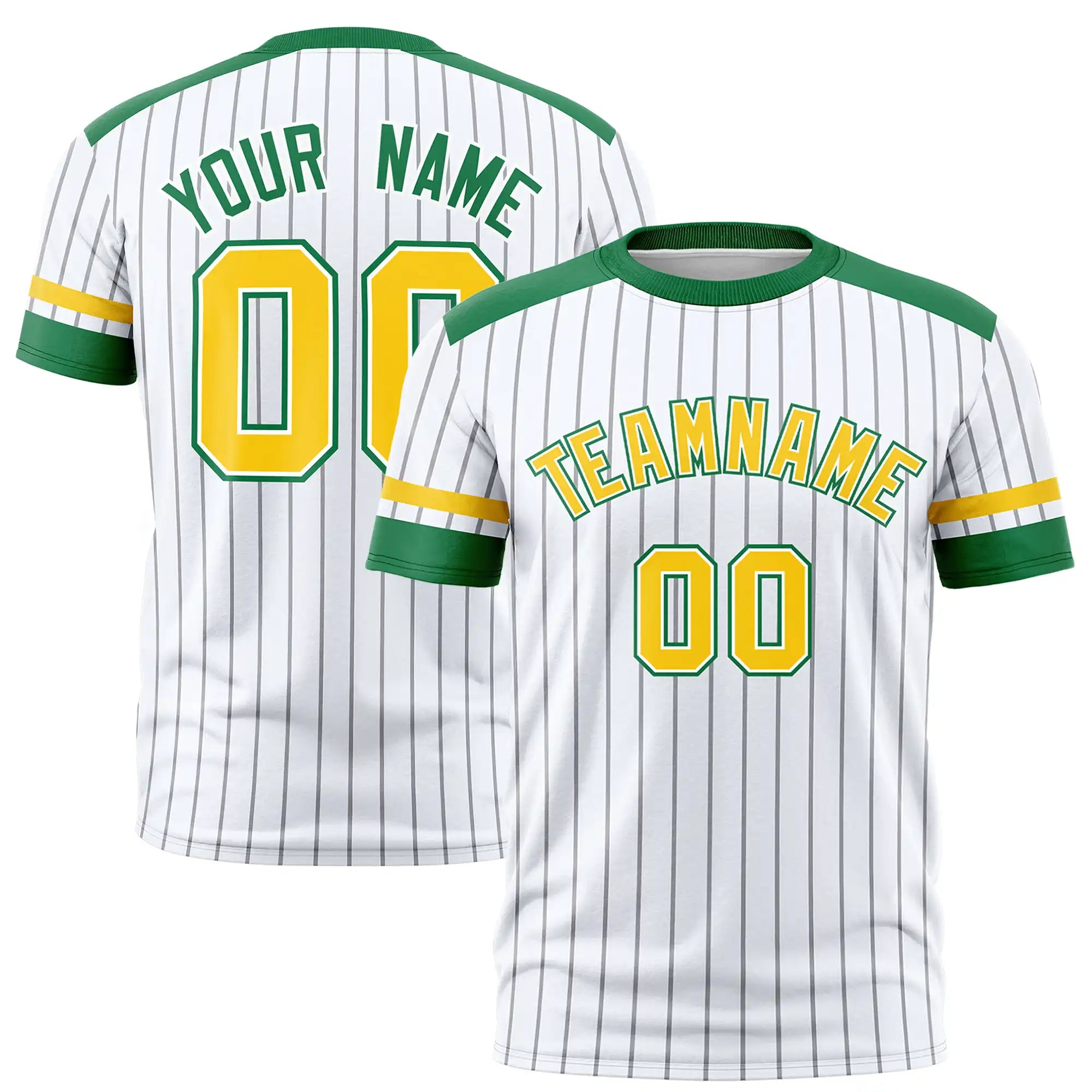 Custom White Gray-Kelly Green Pinstripe Pattern Design Performance T-Shirt