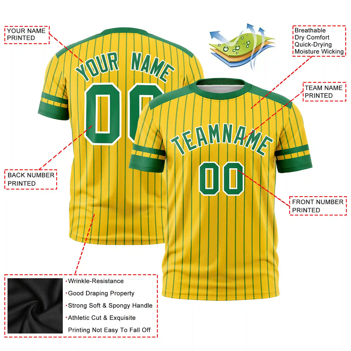 Custom Gold01 Kelly Green-Kelly Green Pinstripe Pattern Design Performance T-Shirt