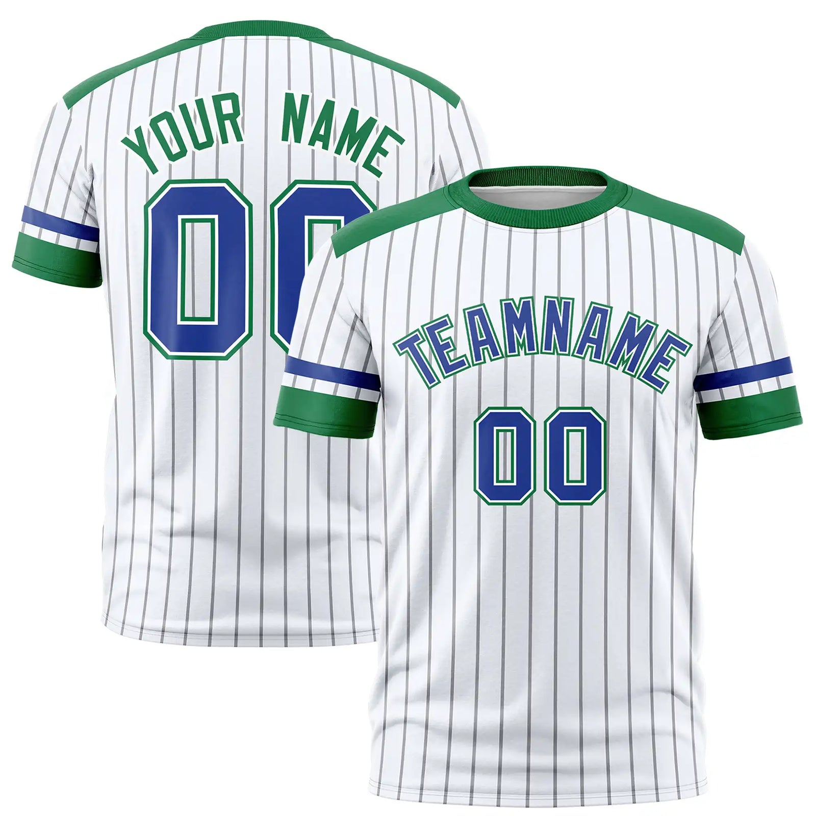 Custom White Gray-Kelly Green Pinstripe Pattern Design Performance T-Shirt