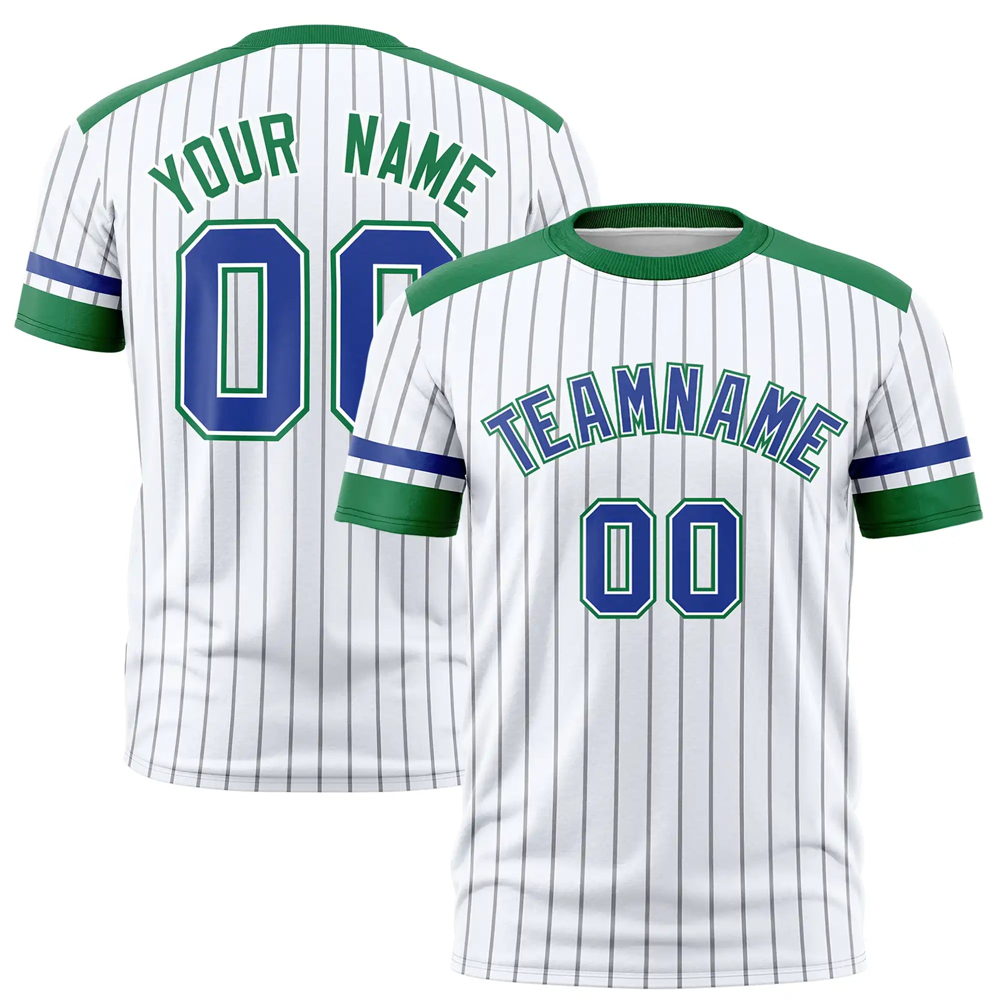 Custom White Gray-Kelly Green Pinstripe Pattern Design Performance T-Shirt