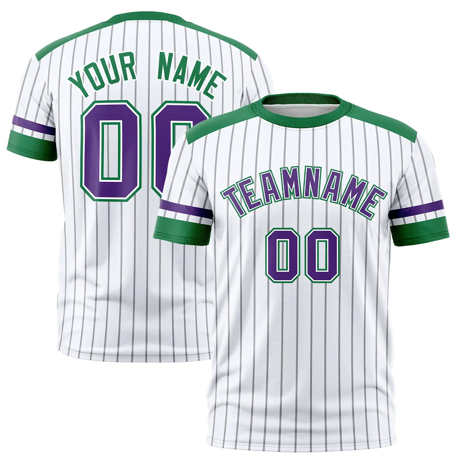 Custom White Gray-Kelly Green Pinstripe Pattern Design Performance T-Shirt