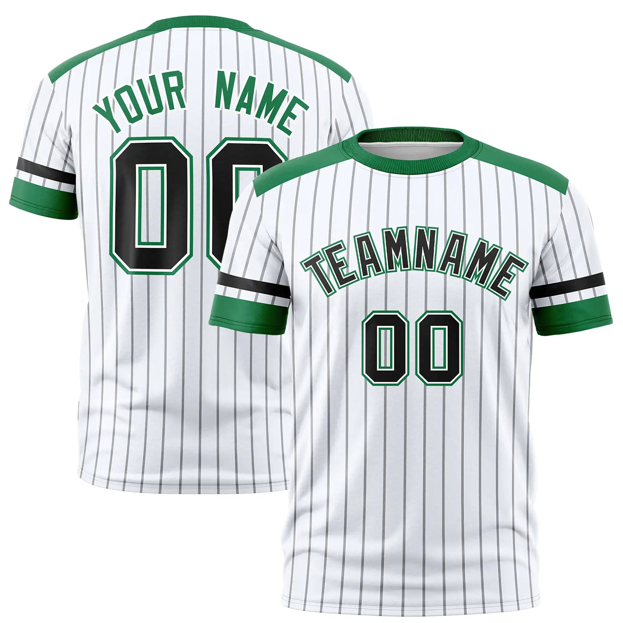 Custom White Gray-Kelly Green Pinstripe Pattern Design Performance T-Shirt