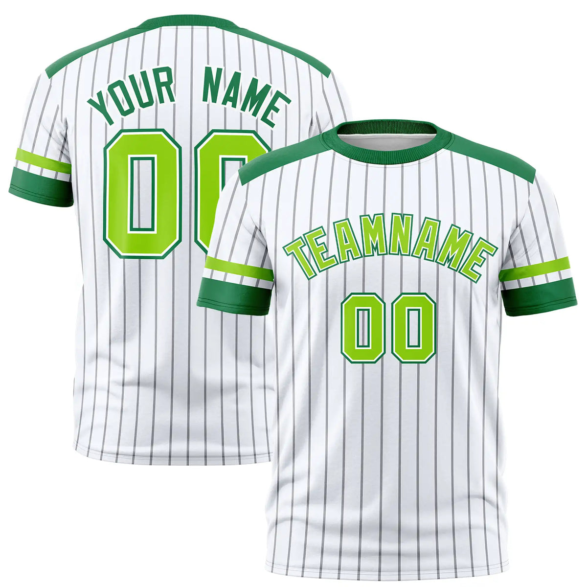 Custom White Gray-Kelly Green Pinstripe Pattern Design Performance T-Shirt