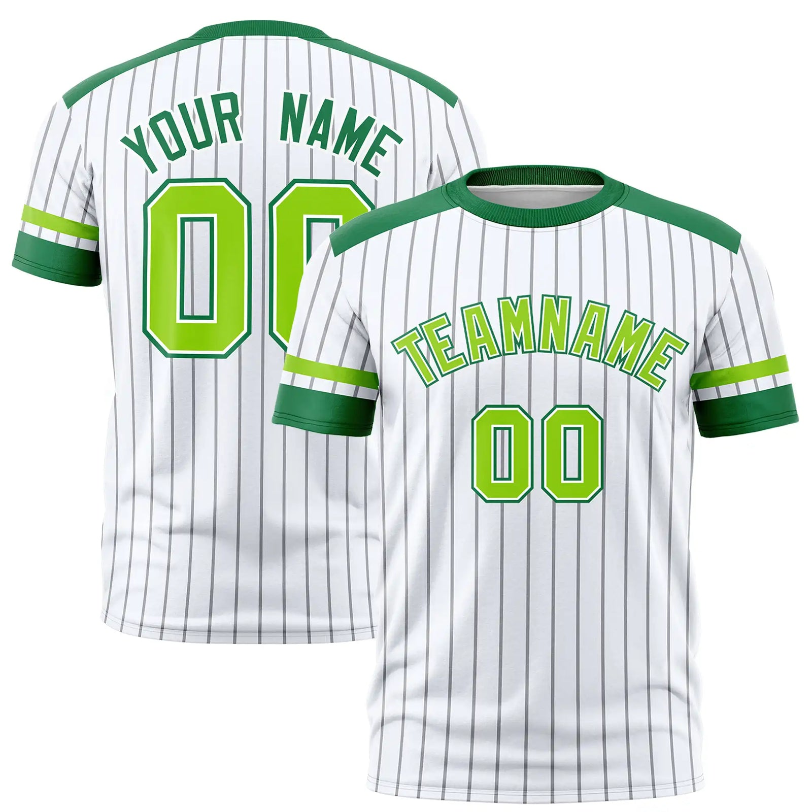 Custom White Gray-Kelly Green Pinstripe Pattern Design Performance T-Shirt