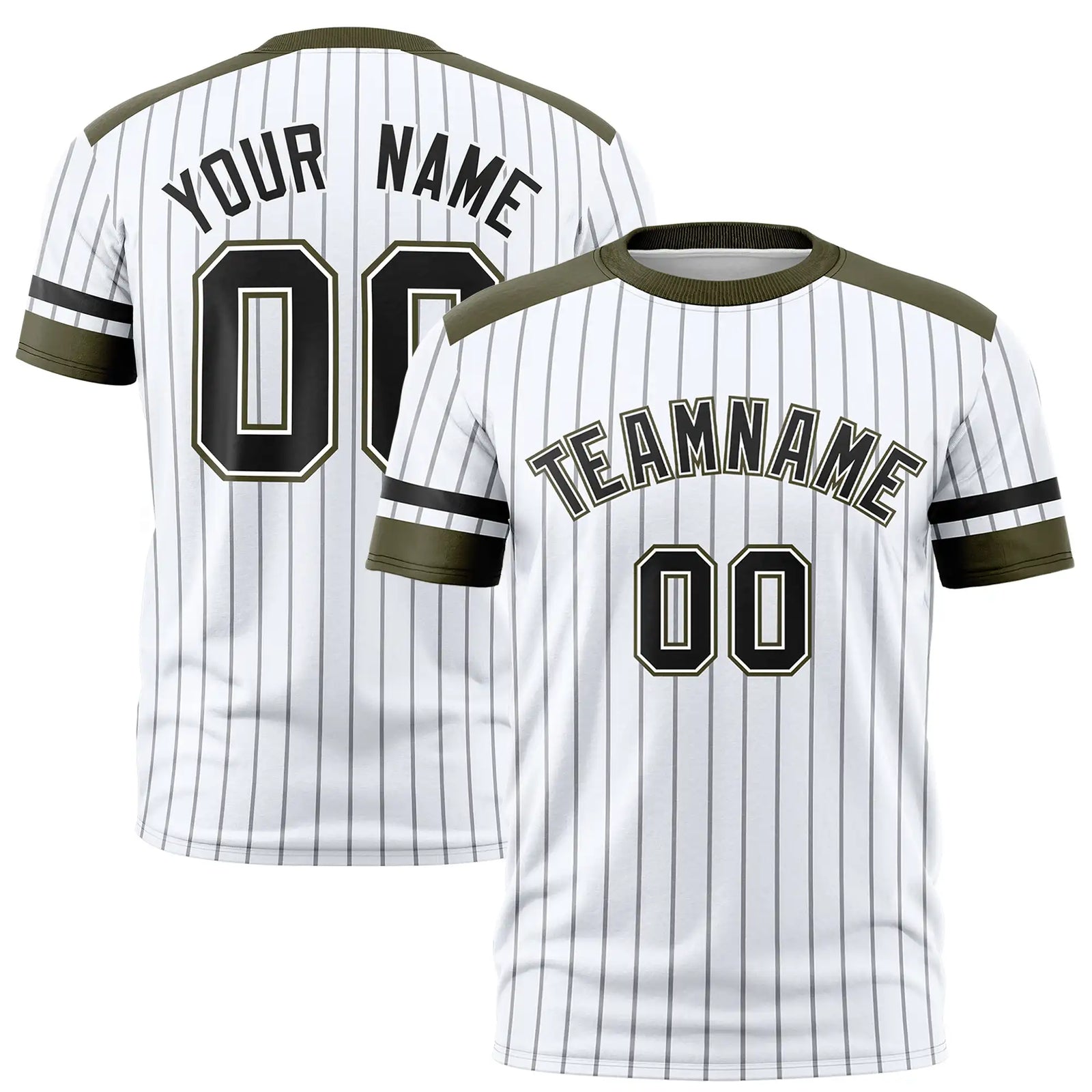 Custom White Gray-Olive Pinstripe Pattern Design Performance T-Shirt