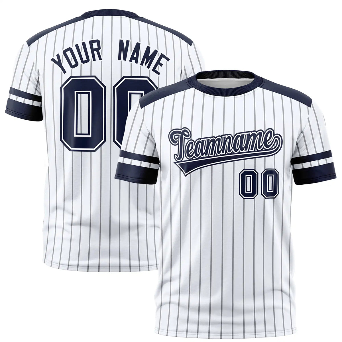 Custom White Gray-Navy Pinstripe Pattern Design Performance T-Shirt