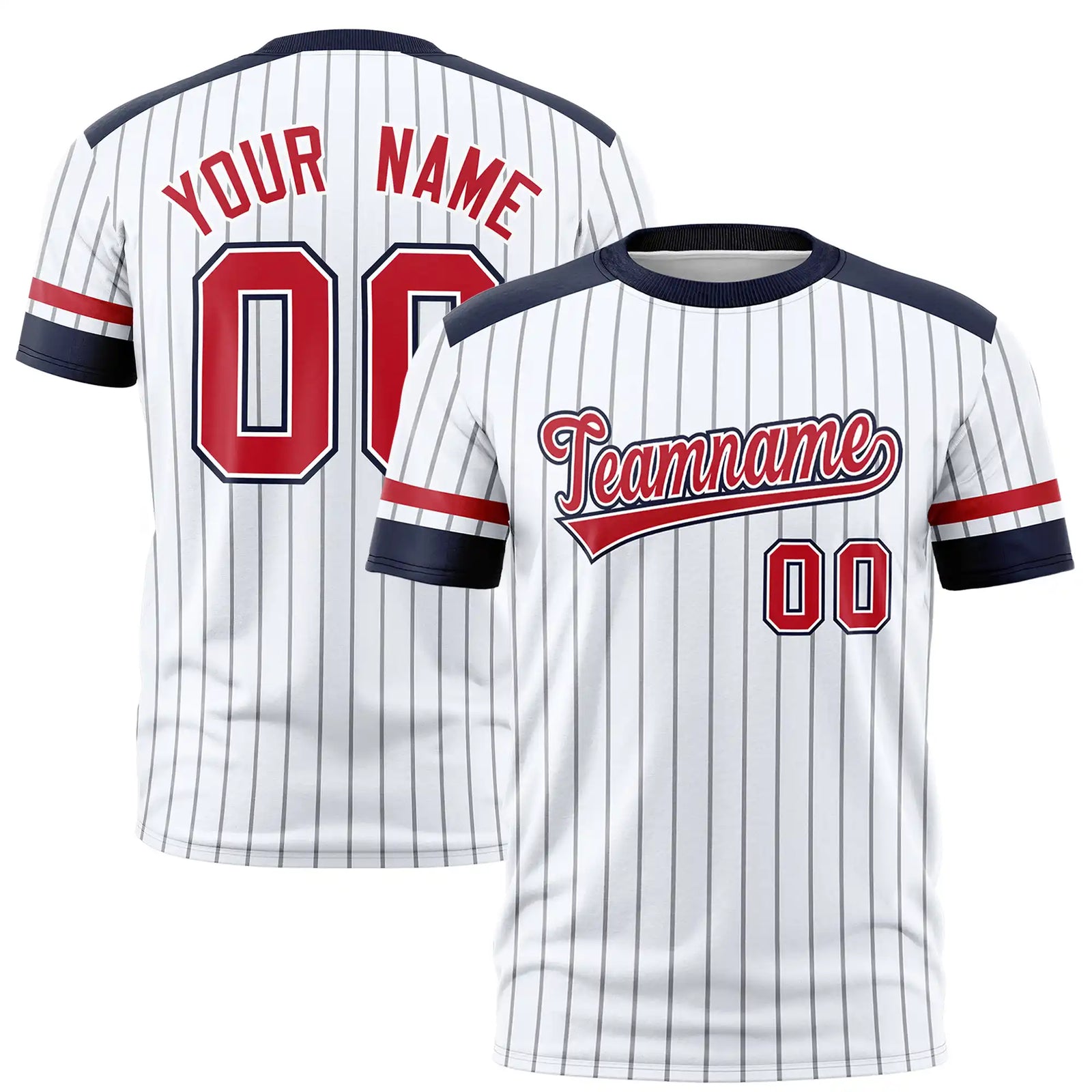 Custom White Gray-Navy Pinstripe Pattern Design Performance T-Shirt