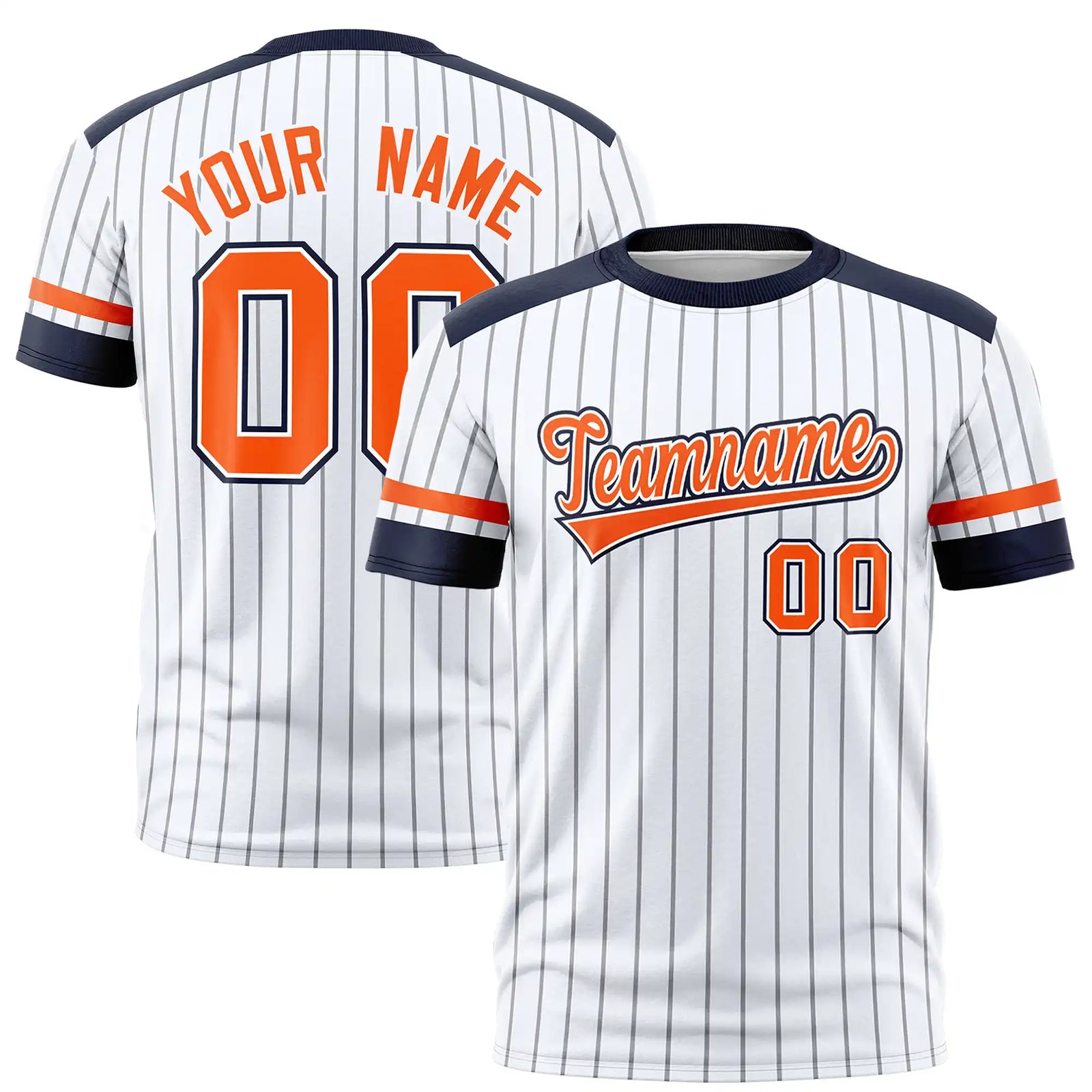 Custom White Gray-Navy Pinstripe Pattern Design Performance T-Shirt