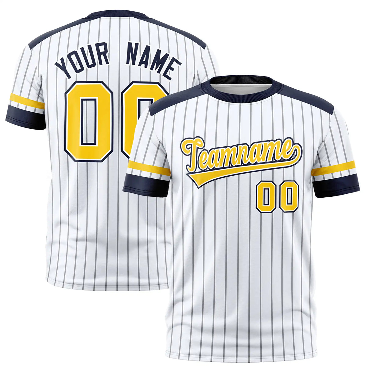Custom White Gray-Navy Pinstripe Pattern Design Performance T-Shirt