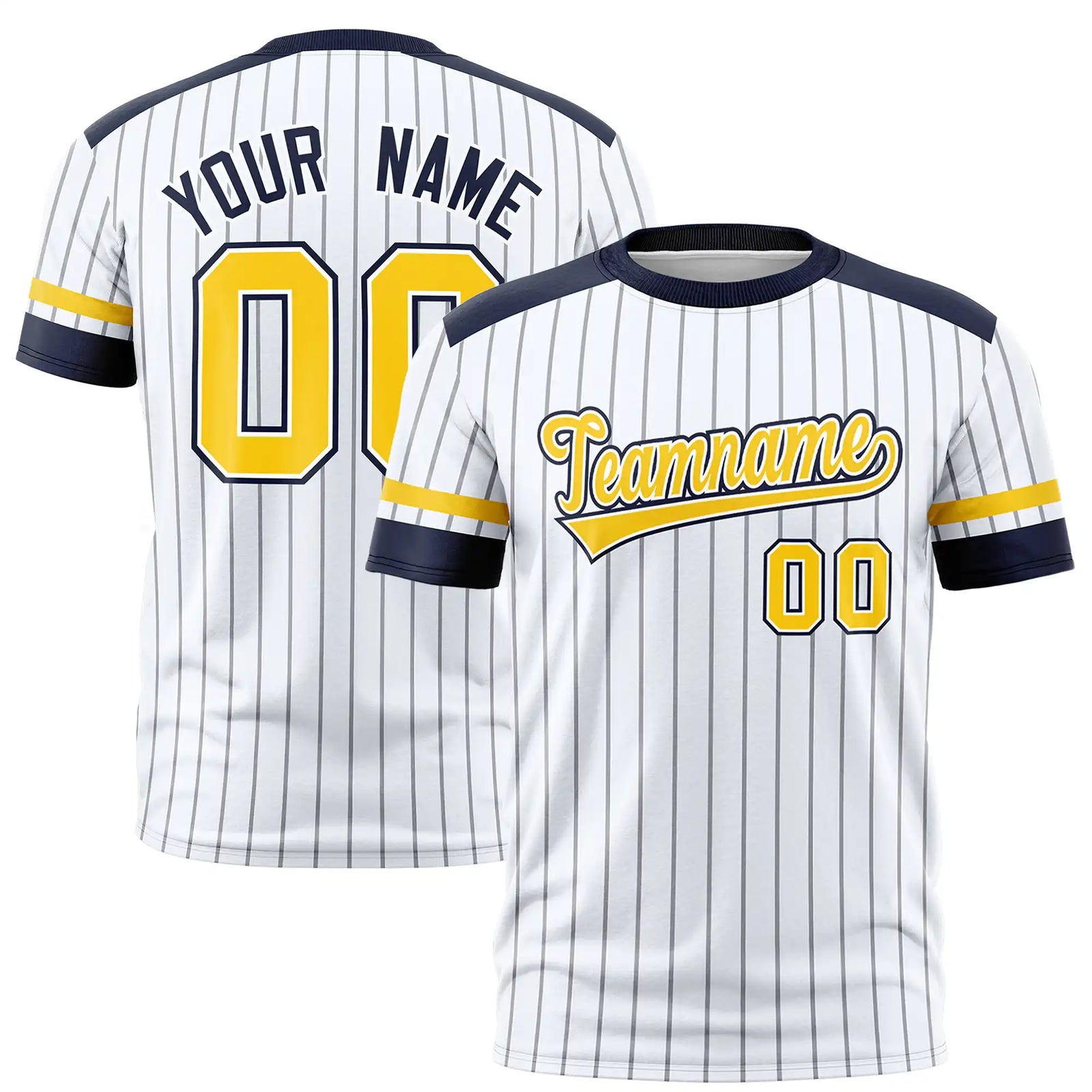 Custom White Gray-Navy Pinstripe Pattern Design Performance T-Shirt