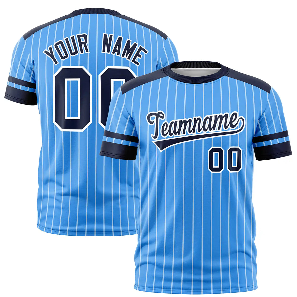Custom Powder Blue White-Navy Pinstripe Pattern Design Performance T-Shirt