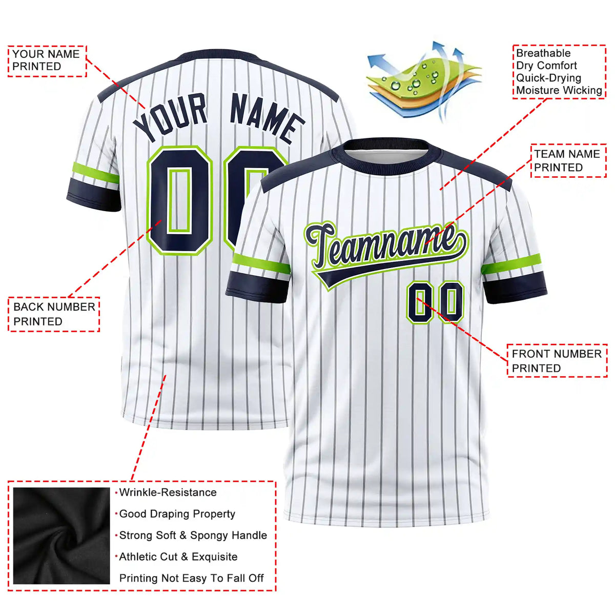 Custom White Gray-Navy Pinstripe Pattern Design Performance T-Shirt