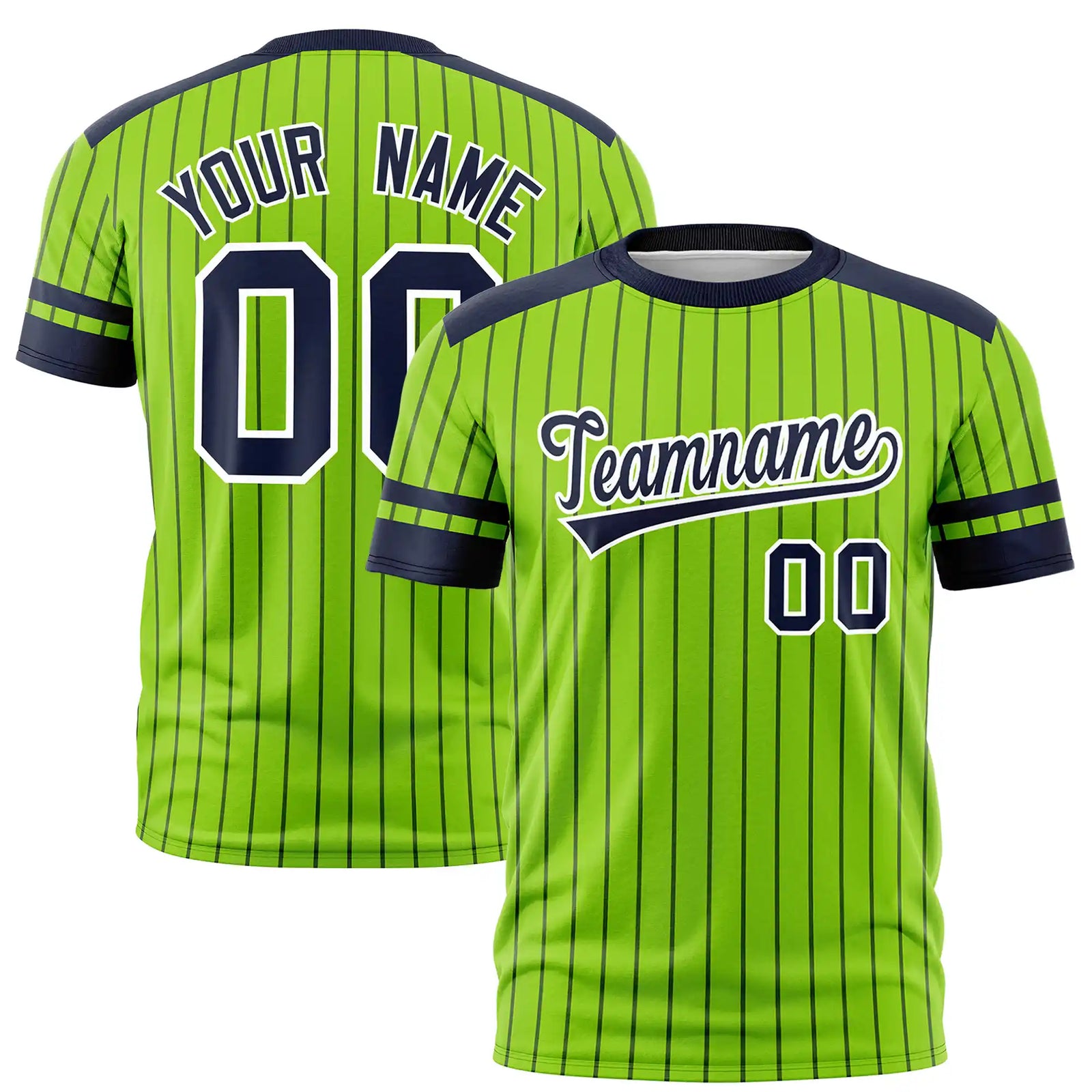 Custom Neon Green Navy Pinstripe Pattern Design Performance T-Shirt