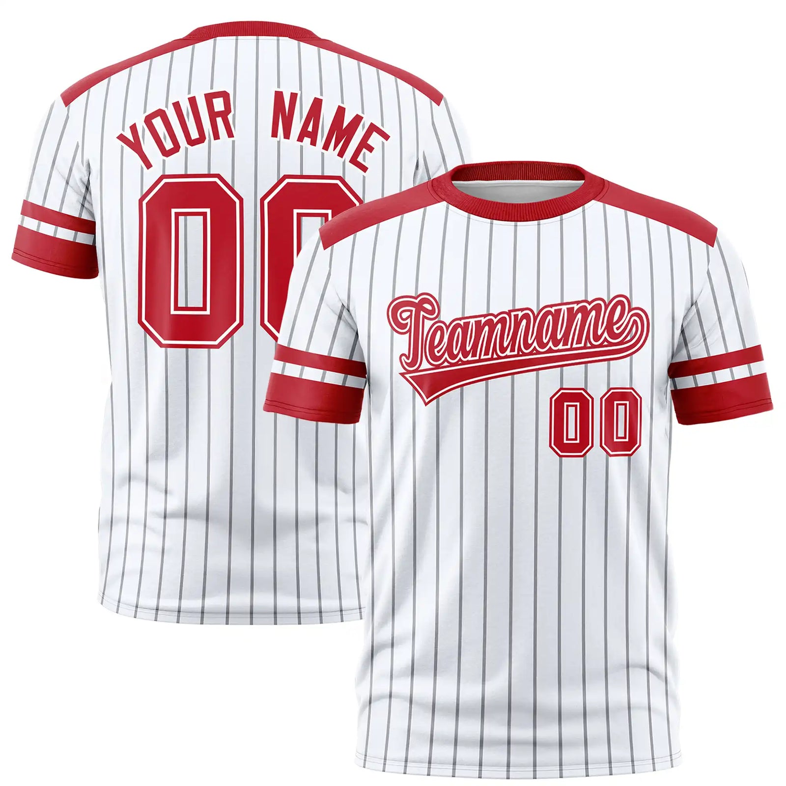 Custom White Gray-Red Pinstripe Pattern Design Performance T-Shirt