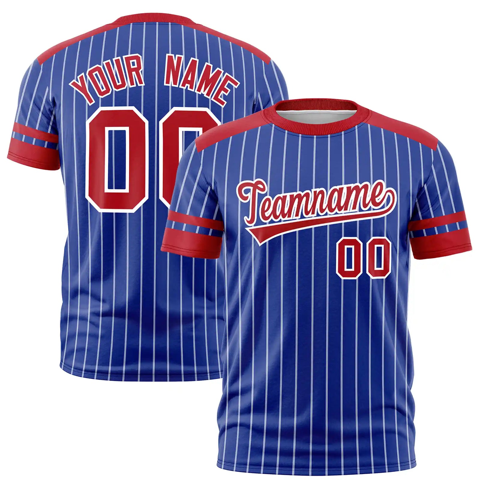 Custom Royal Blue White-Red Pinstripe Pattern Design Performance T-Shirt