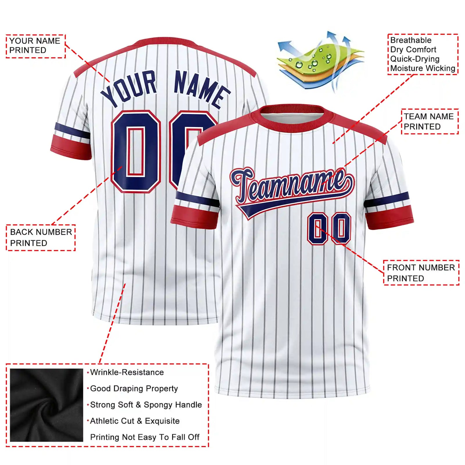 Custom White Gray-Red Pinstripe Pattern Design Performance T-Shirt