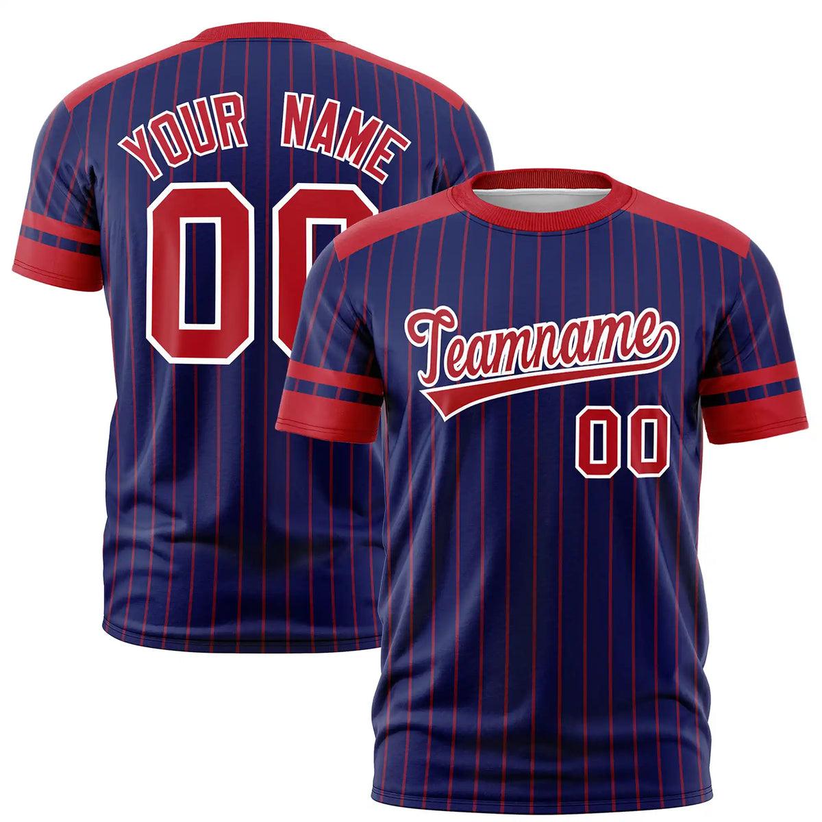 Custom Royal Blue Red-Red Pinstripe Pattern Design Performance T-Shirt