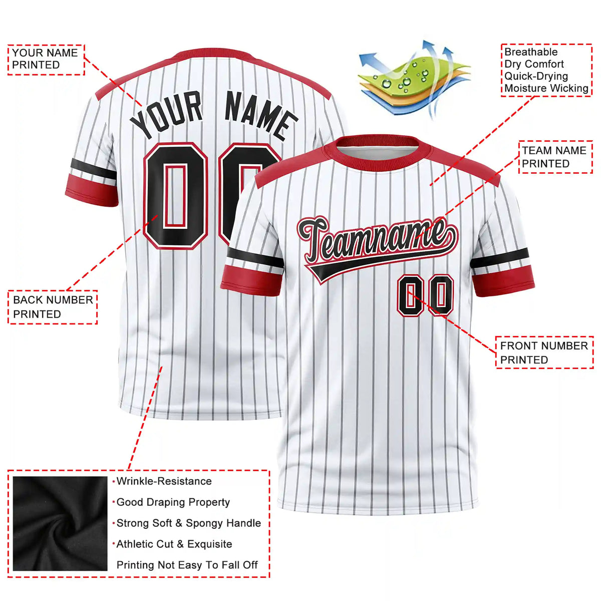 Custom White Gray-Red Pinstripe Pattern Design Performance T-Shirt