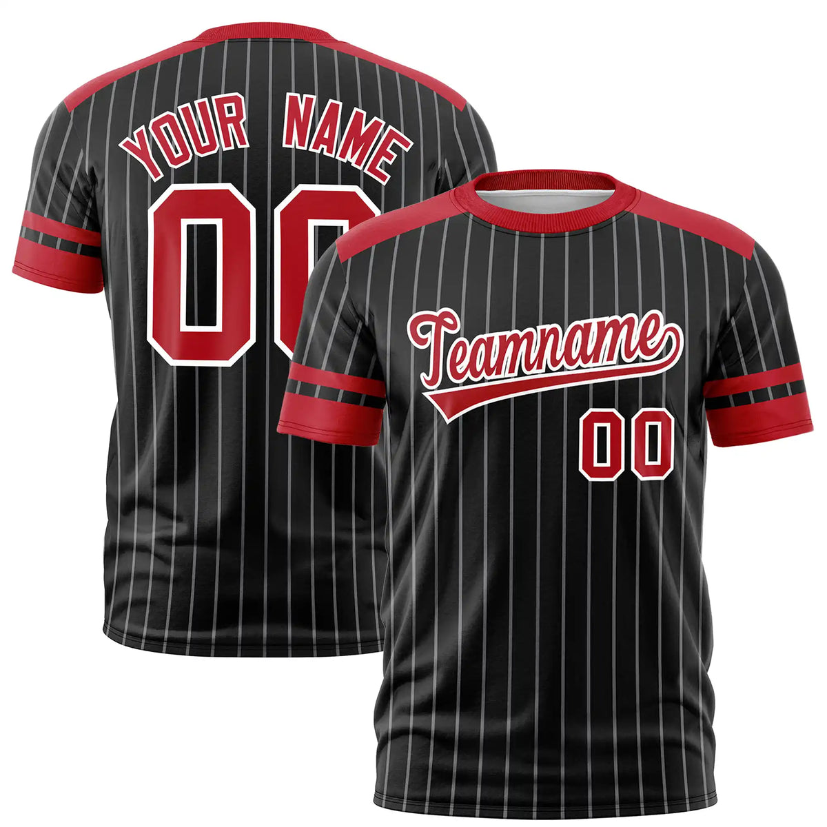 Custom Black Gray-Red Pinstripe Pattern Design Performance T-Shirt