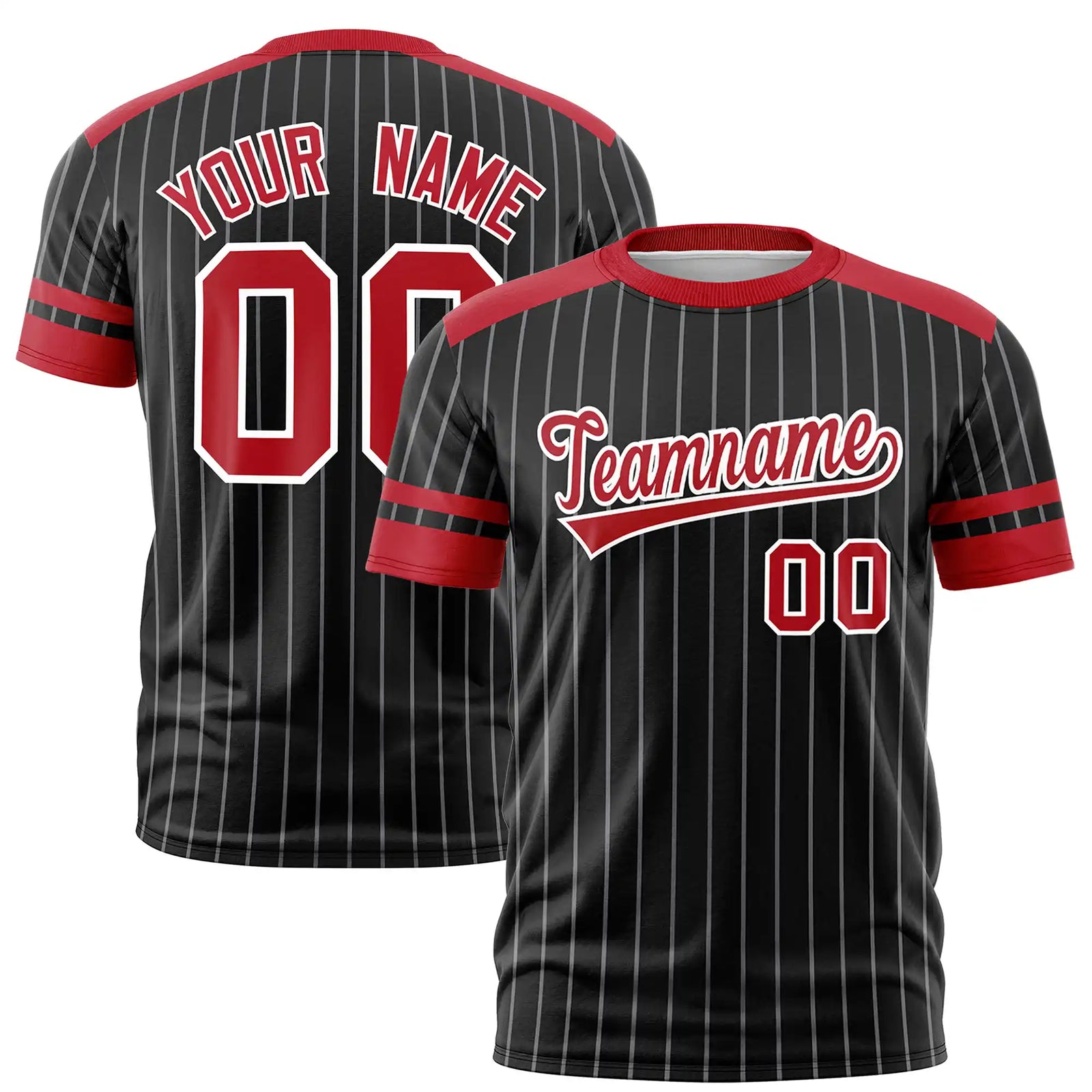 Custom Black Gray-Red Pinstripe Pattern Design Performance T-Shirt