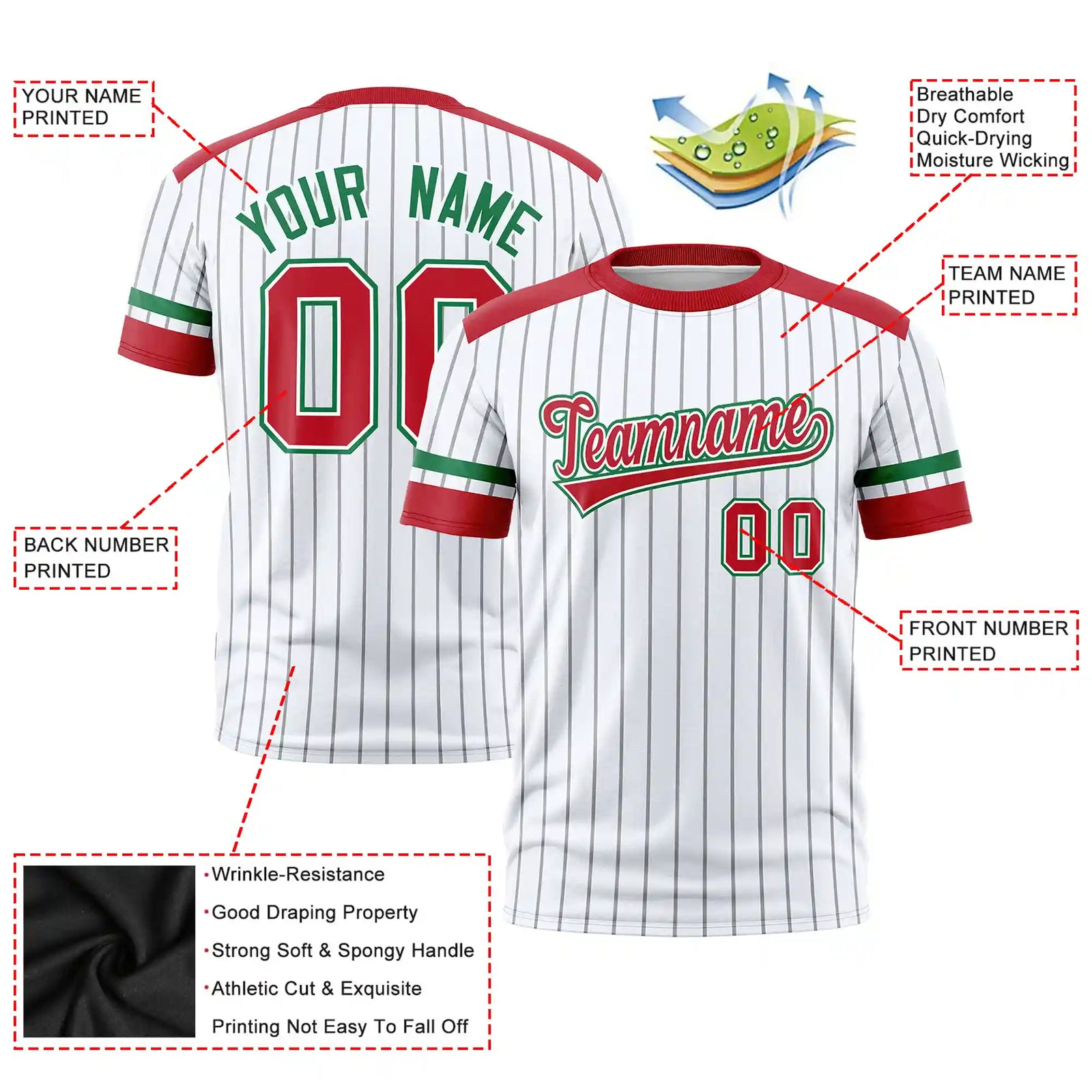 Custom White Gray-Red Pinstripe Pattern Design Performance T-Shirt