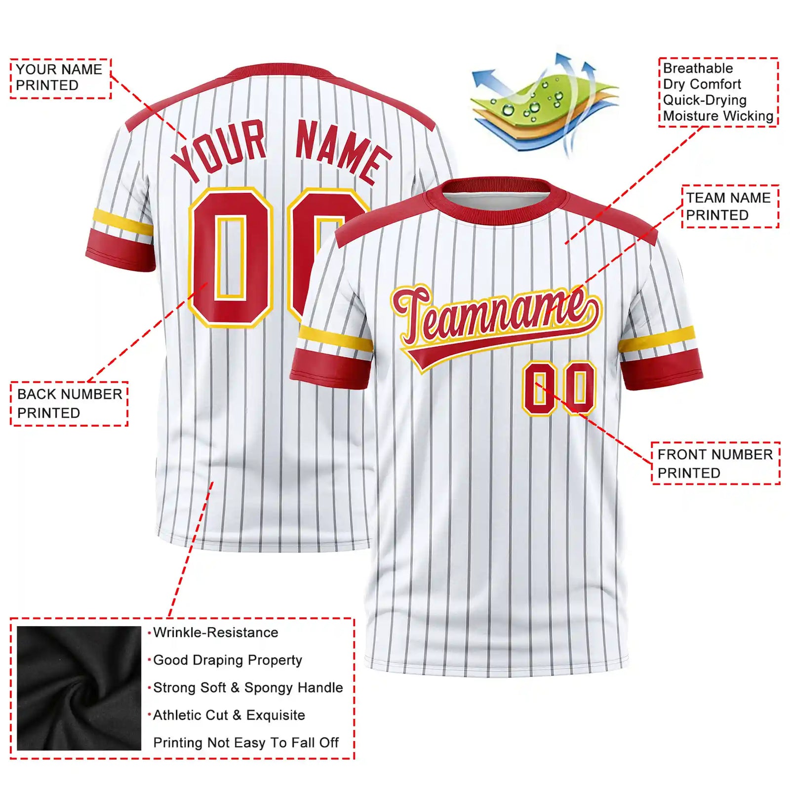 Custom White Gray-Red Pinstripe Pattern Design Performance T-Shirt