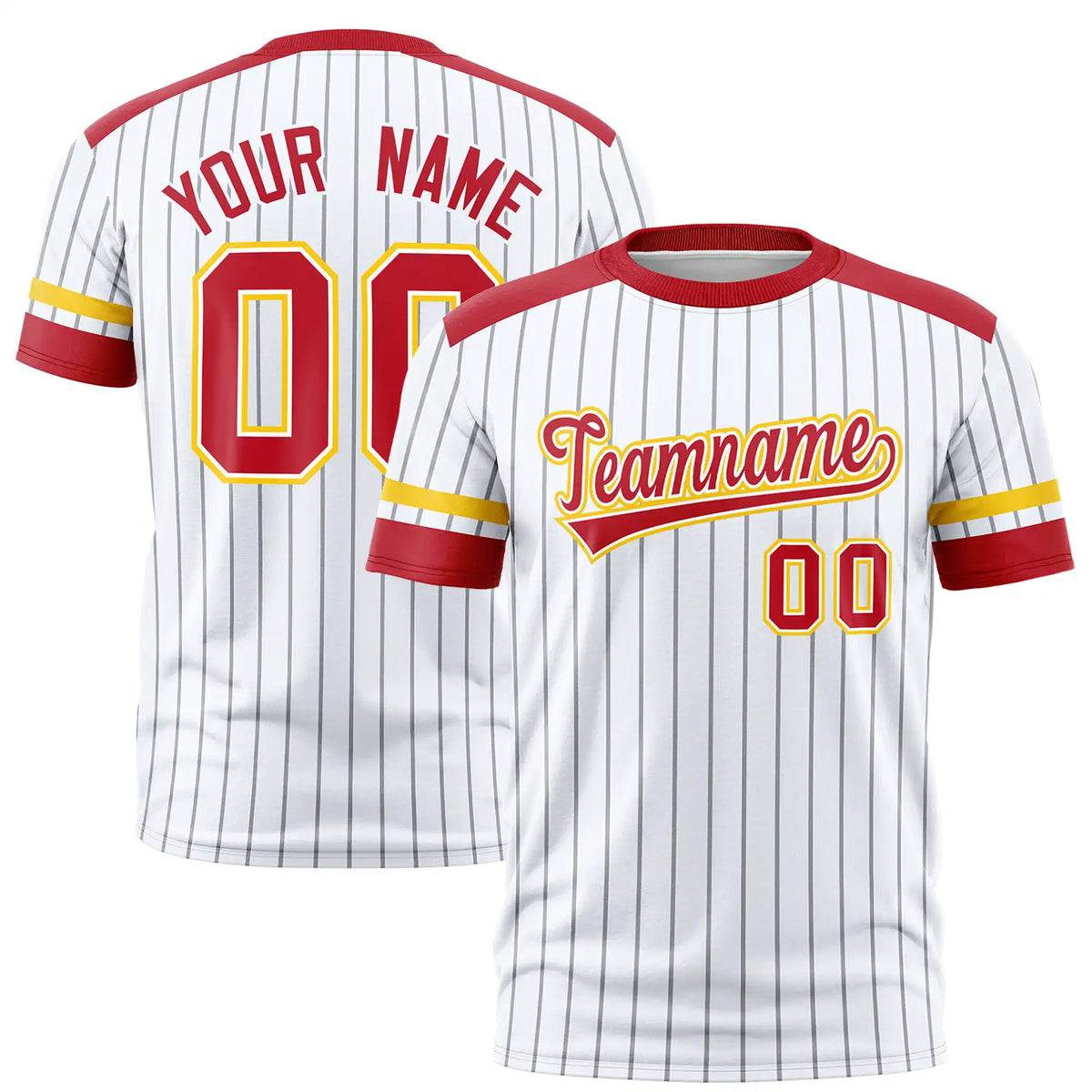 Custom White Gray-Red Pinstripe Pattern Design Performance T-Shirt