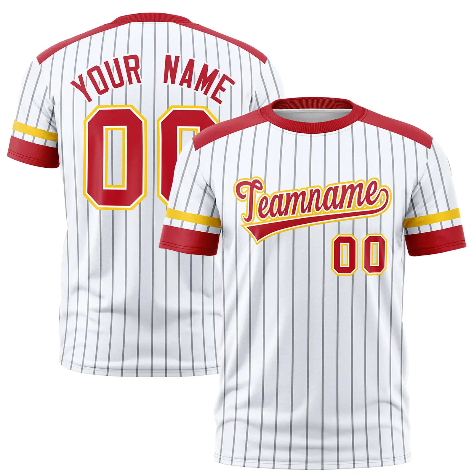 Custom White Gray-Red Pinstripe Pattern Design Performance T-Shirt