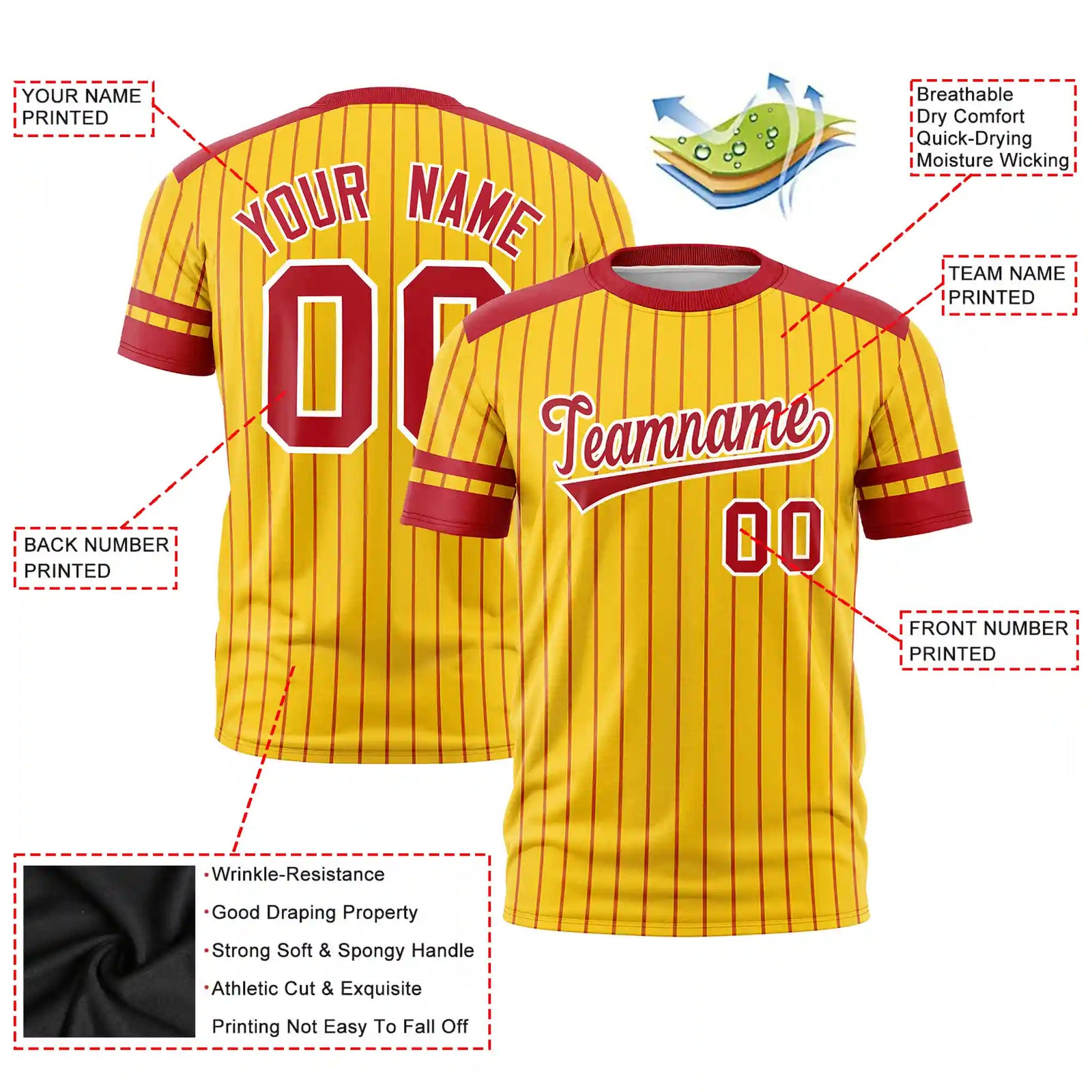 Custom Gold01 Red-White Pinstripe Pattern Design Performance T-Shirt
