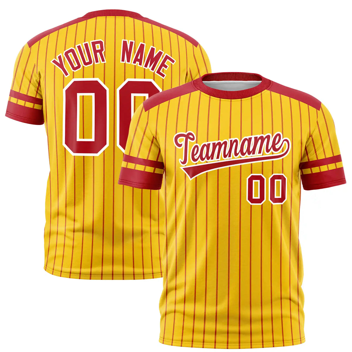 Custom Gold01 Red-White Pinstripe Pattern Design Performance T-Shirt