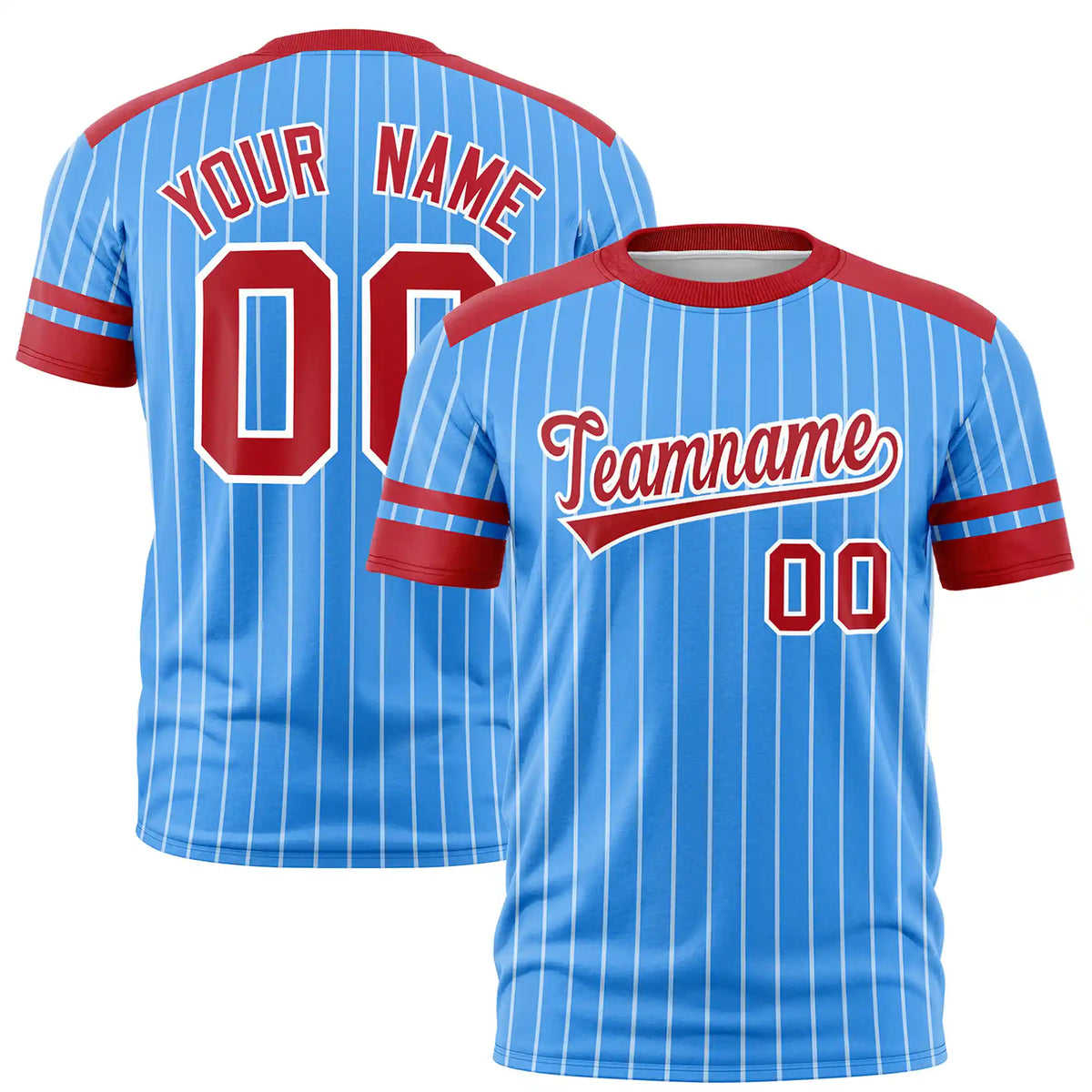 Custom Powder Blue White-Red Pinstripe Pattern Design Performance T-Shirt